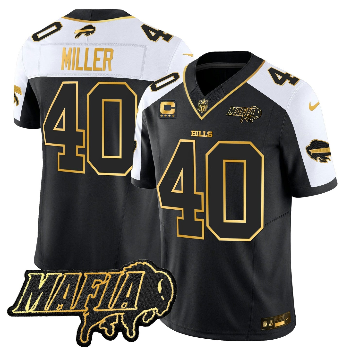 Camisa NFL Men’s Buffalo 2025 Mafia Patch Dourada Vapor Limited Jersey