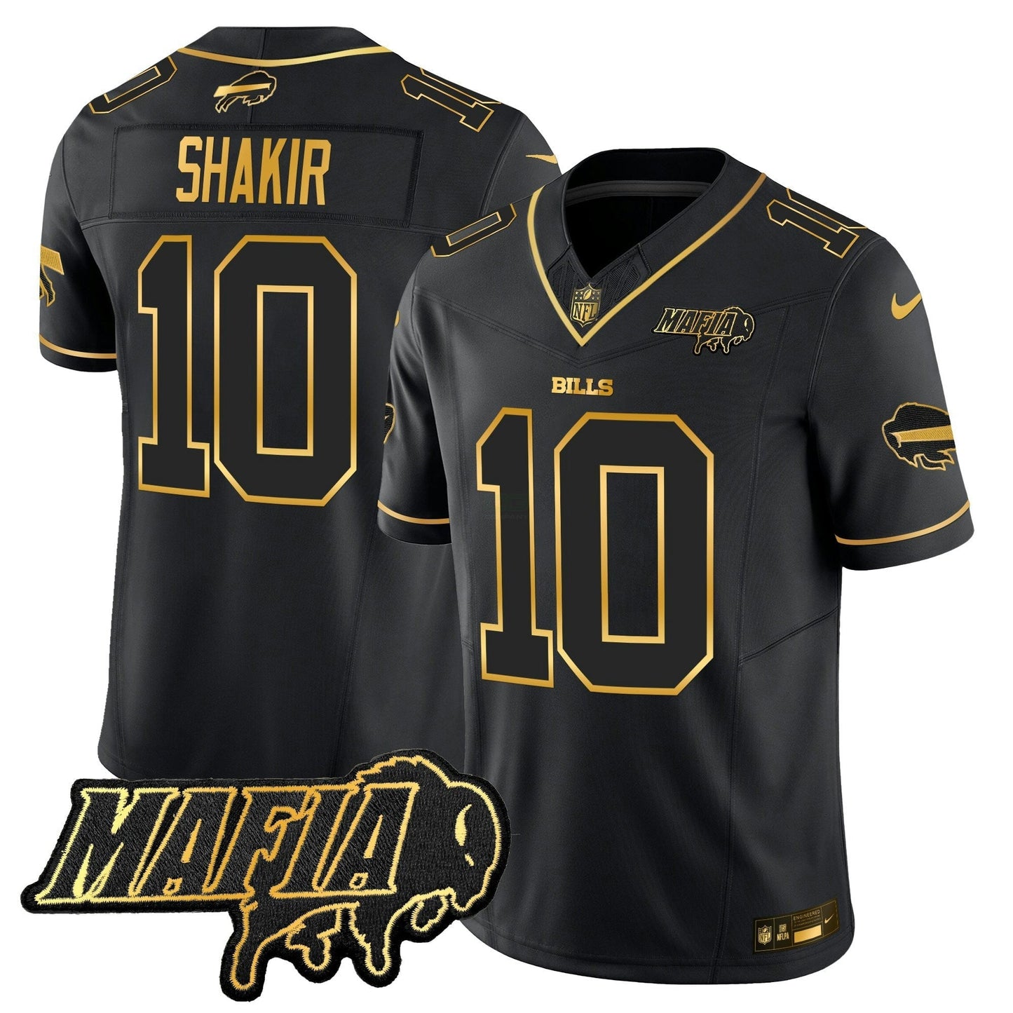 Camisa NFL Men’s Buffalo 2025 Mafia Patch Dourada Vapor Limited Jersey