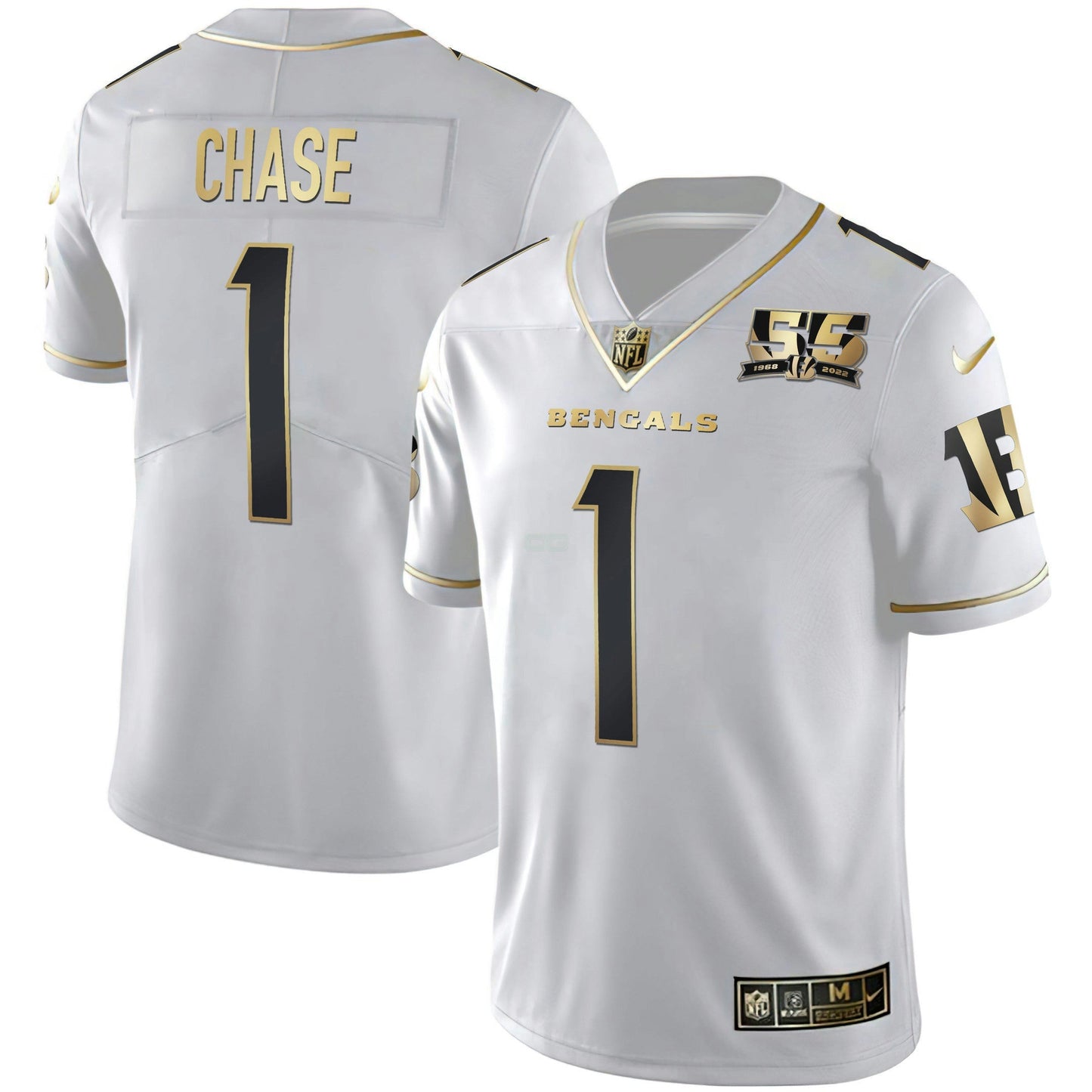 Camisa NFL Men’s Cincinnati 55th 1968 – 2022 Anniversary Patch Branca Dourada & Preta Dourada Jersey