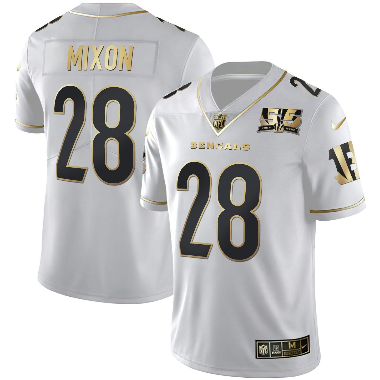 Camisa NFL Men’s Cincinnati 55th 1968 – 2022 Anniversary Patch Branca Dourada & Preta Dourada Jersey