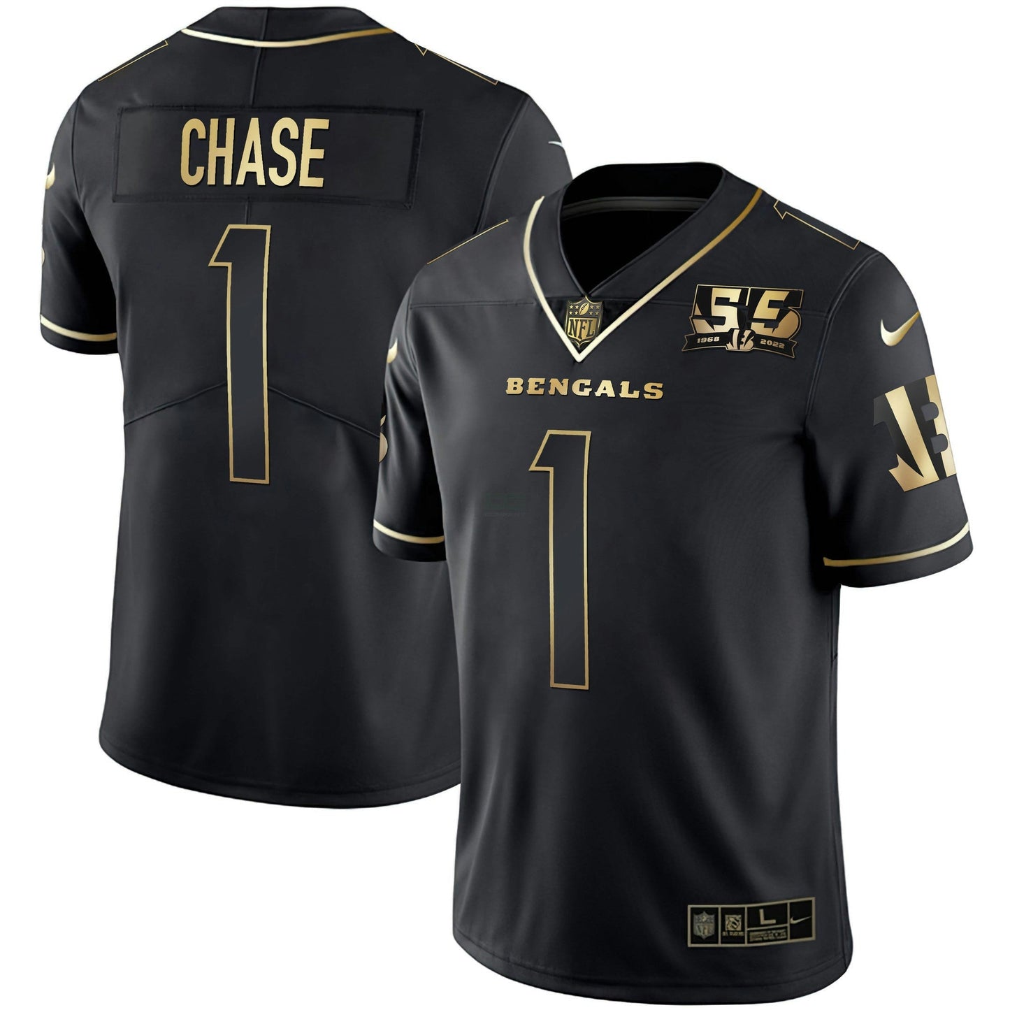 Camisa NFL Men’s Cincinnati 55th 1968 – 2022 Anniversary Patch Branca Dourada & Preta Dourada Jersey