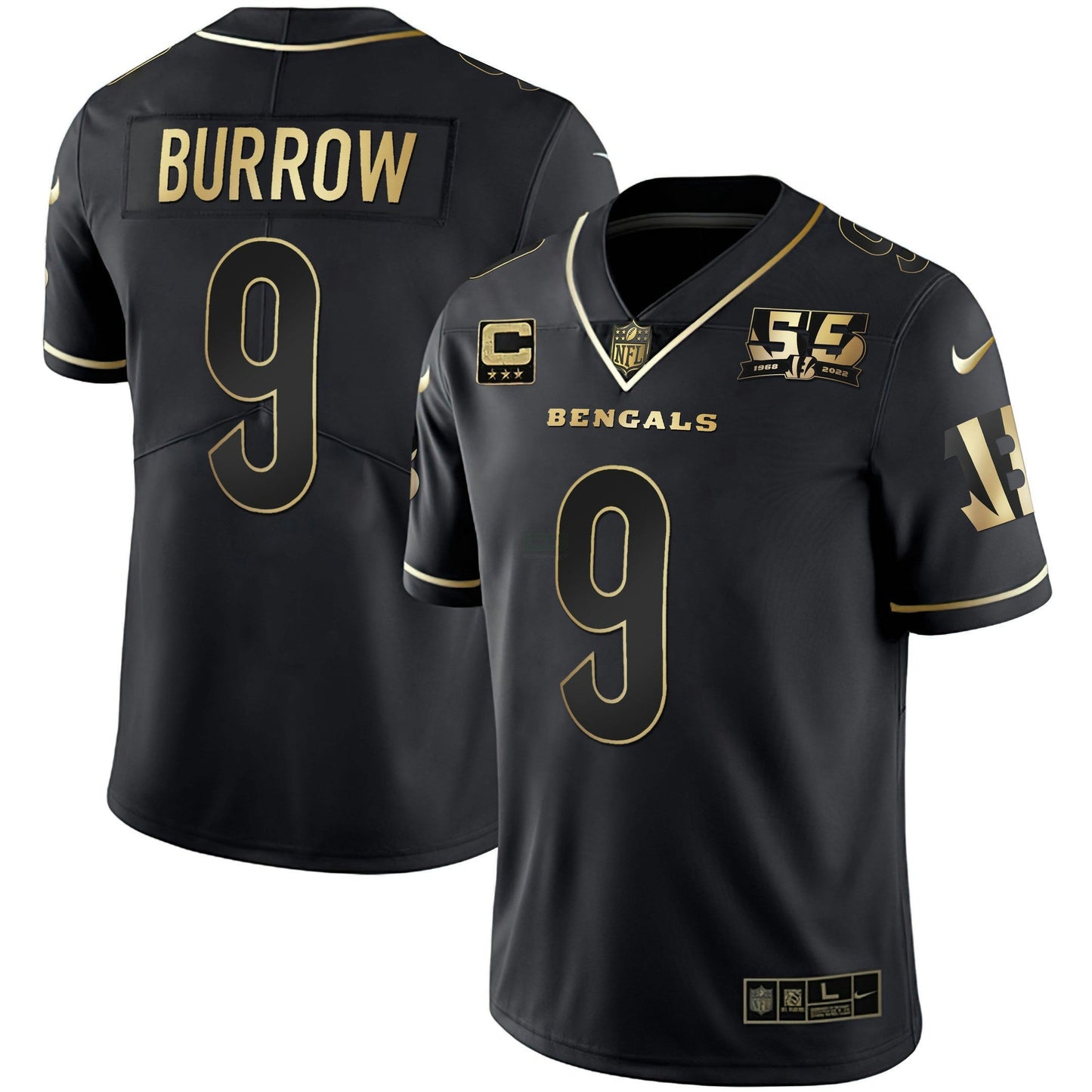 Camisa NFL Men’s Cincinnati 55th 1968 – 2022 Anniversary Patch Branca Dourada & Preta Dourada Jersey