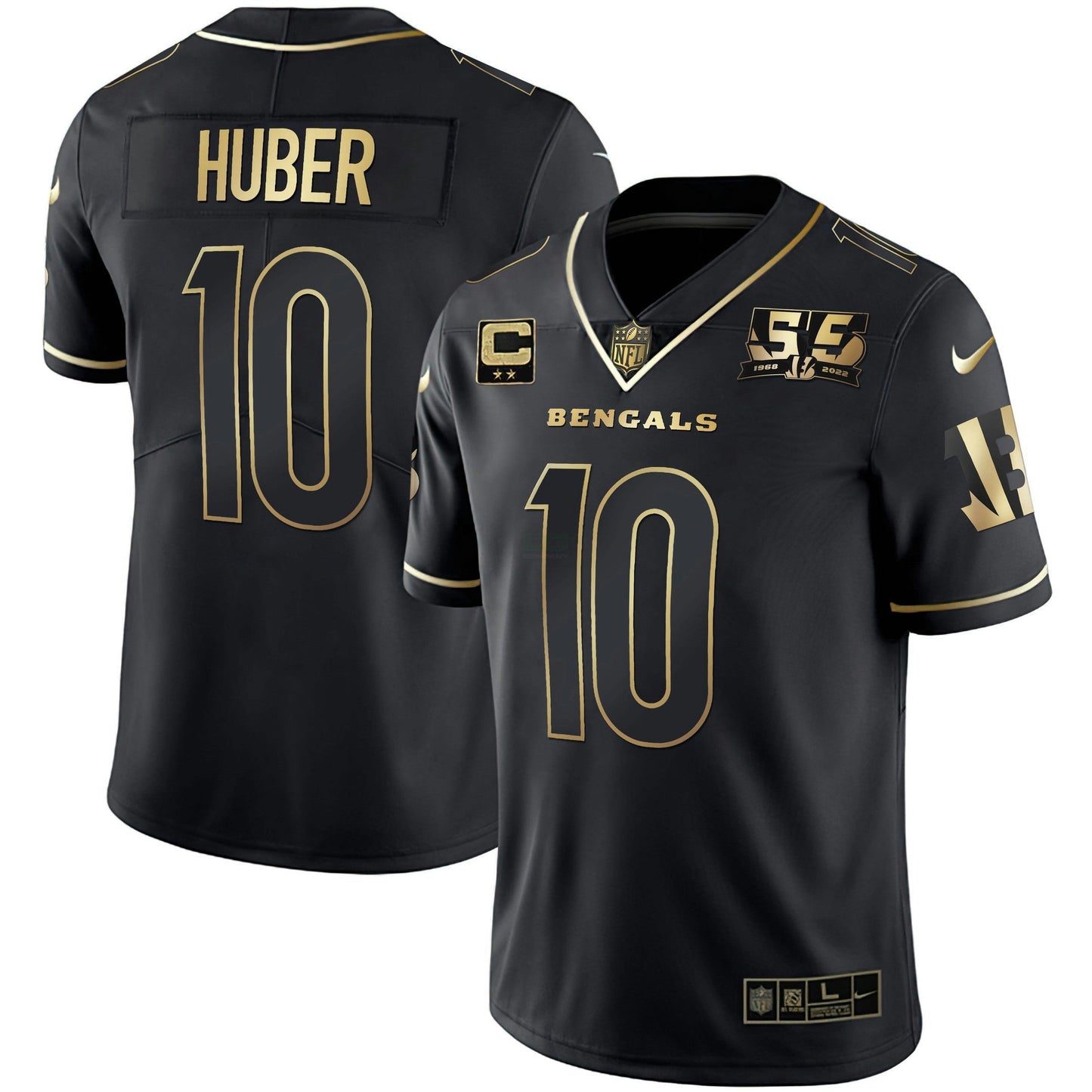 Camisa NFL Men’s Cincinnati 55th 1968 – 2022 Anniversary Patch Branca Dourada & Preta Dourada Jersey