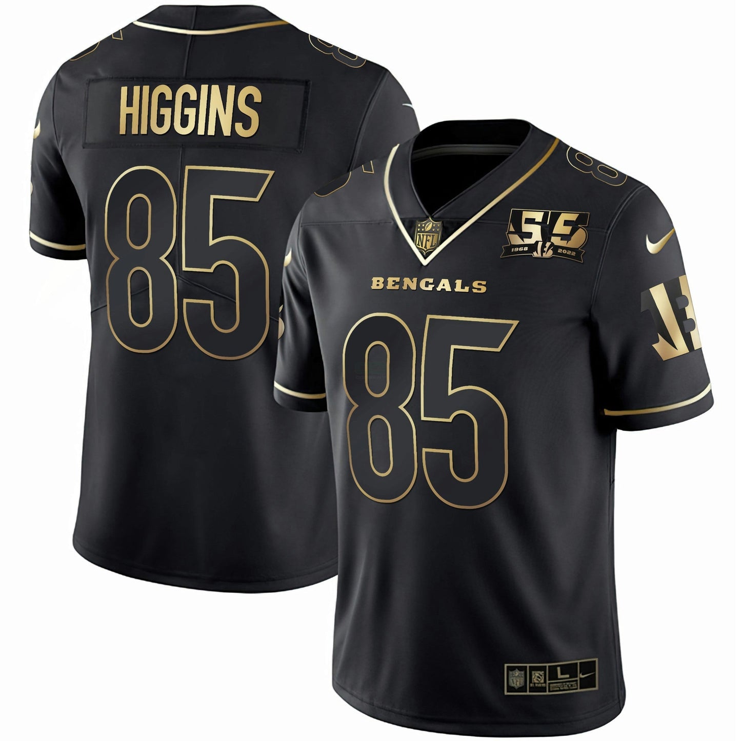 Camisa NFL Men’s Cincinnati 55th 1968 – 2022 Anniversary Patch Branca Dourada & Preta Dourada Jersey