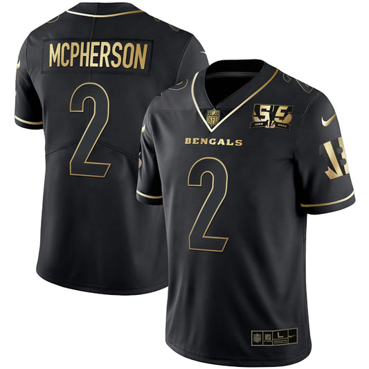 Camisa NFL Men’s Cincinnati 55th 1968 – 2022 Anniversary Patch Branca Dourada & Preta Dourada Jersey