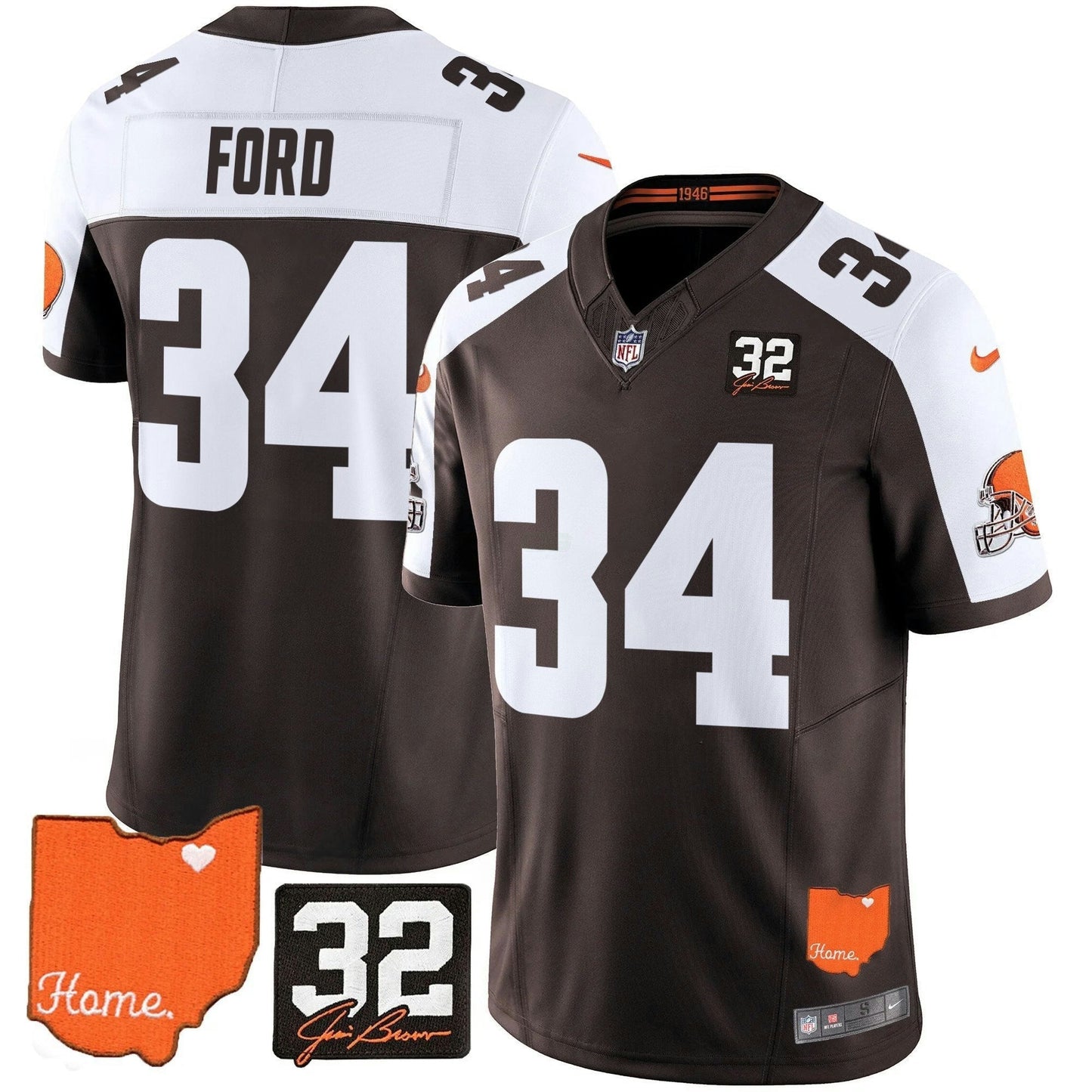 Camisa NFL Men’s Cleveland 2025 Jim Brown Memorial & Home Patch Vapor Limited Jersey
