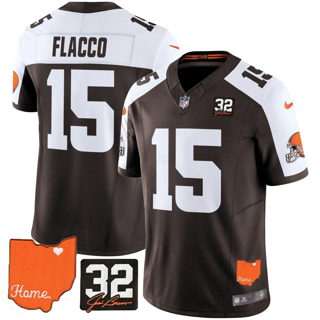 Camisa NFL Men’s Cleveland 2025 Jim Brown Memorial & Home Patch Vapor Limited Jersey