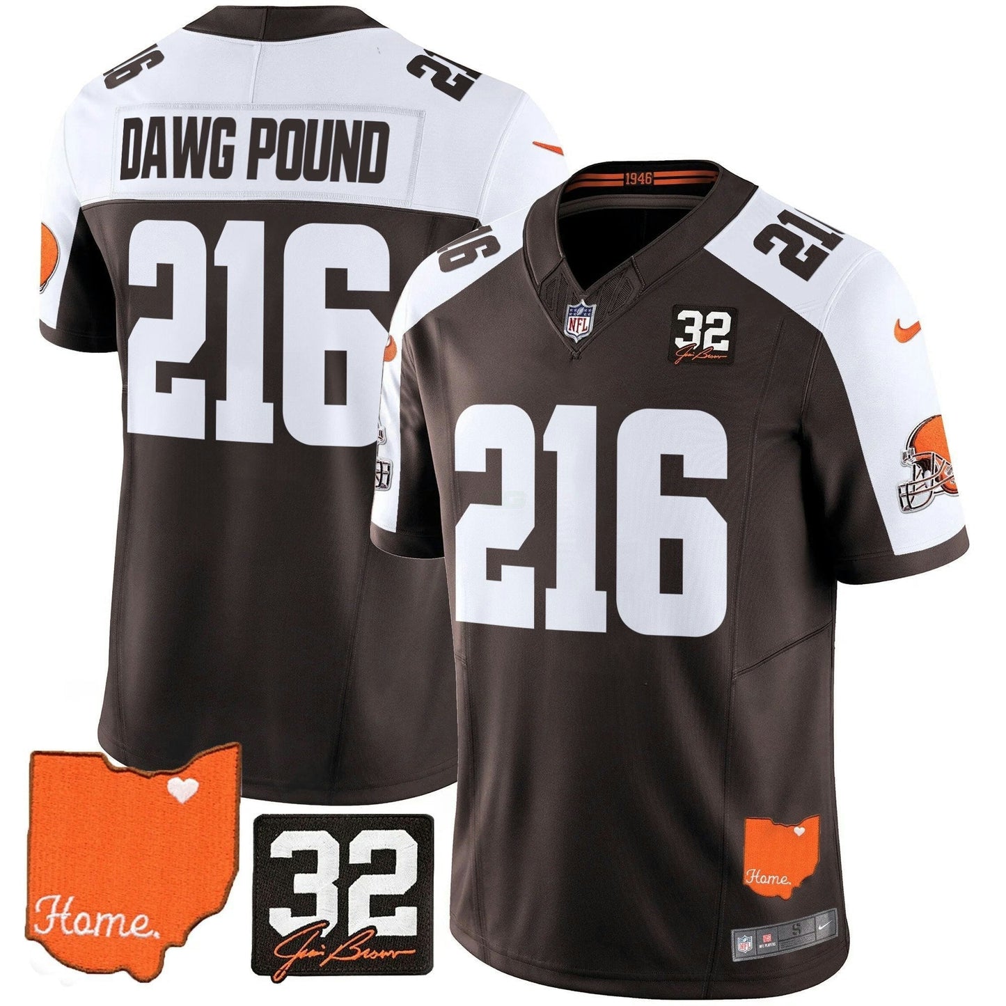 Camisa NFL Men’s Cleveland 2025 Jim Brown Memorial & Home Patch Vapor Limited Jersey