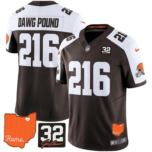 Camisa NFL Men’s Cleveland 2025 Jim Brown Memorial & Home Patch Vapor Limited Jersey