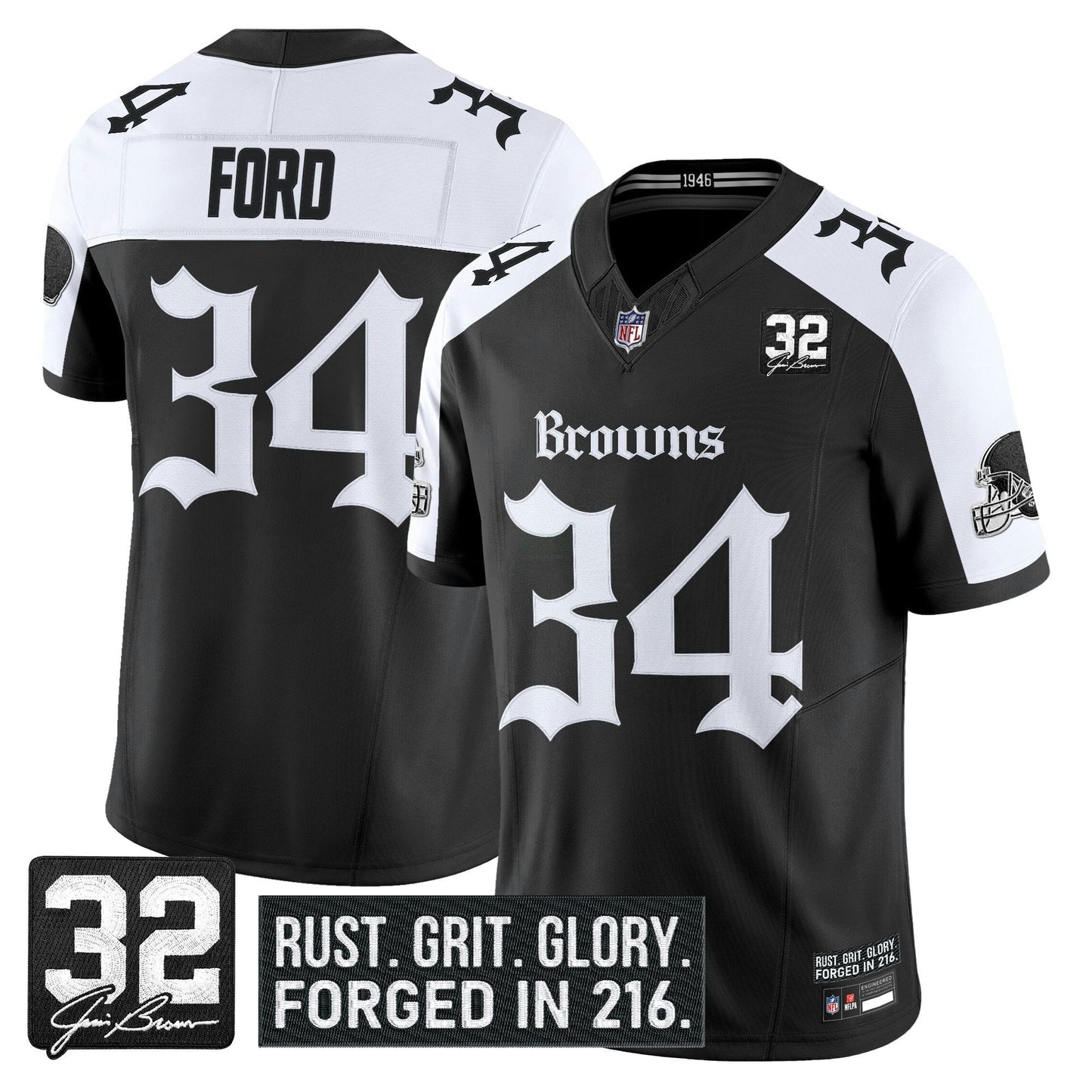 Camisa NFL Men’s Cleveland ‘Gothic Dawg Shadows Drop’ Vapor Limited Jersey