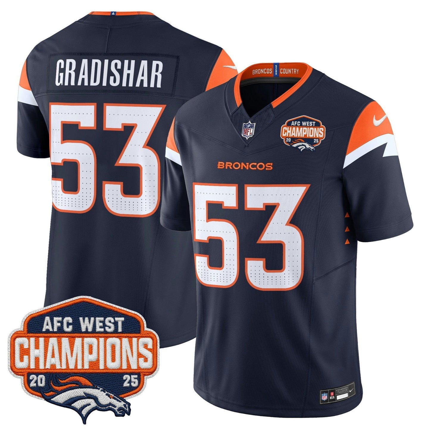 Camisa NFL Men’s Denver 2025 AFC West Division Champions Vapor Limited Jersey