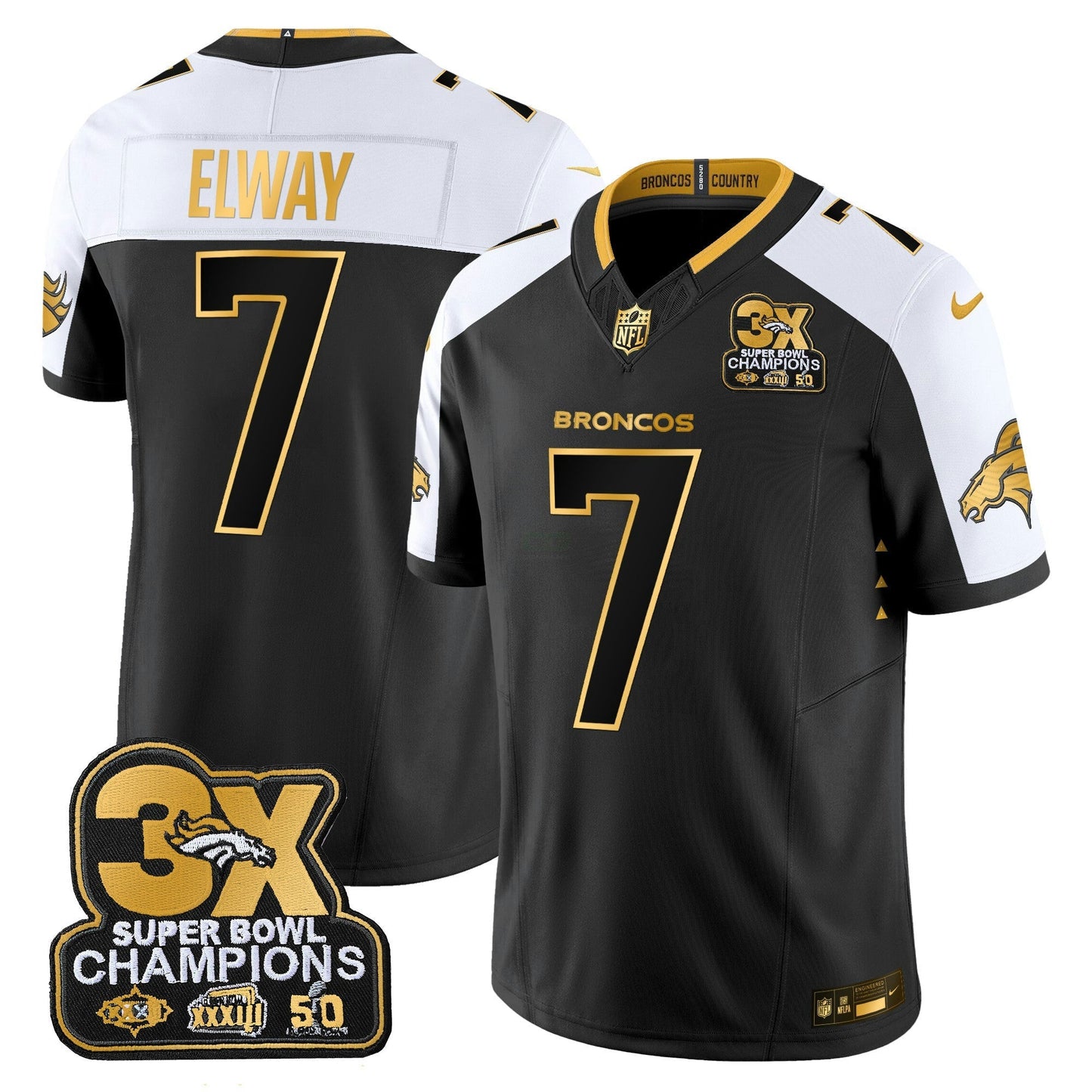 Camisa NFL Men’s Denver 3-Time Champions Patch Dourada Vapor Limited Jersey