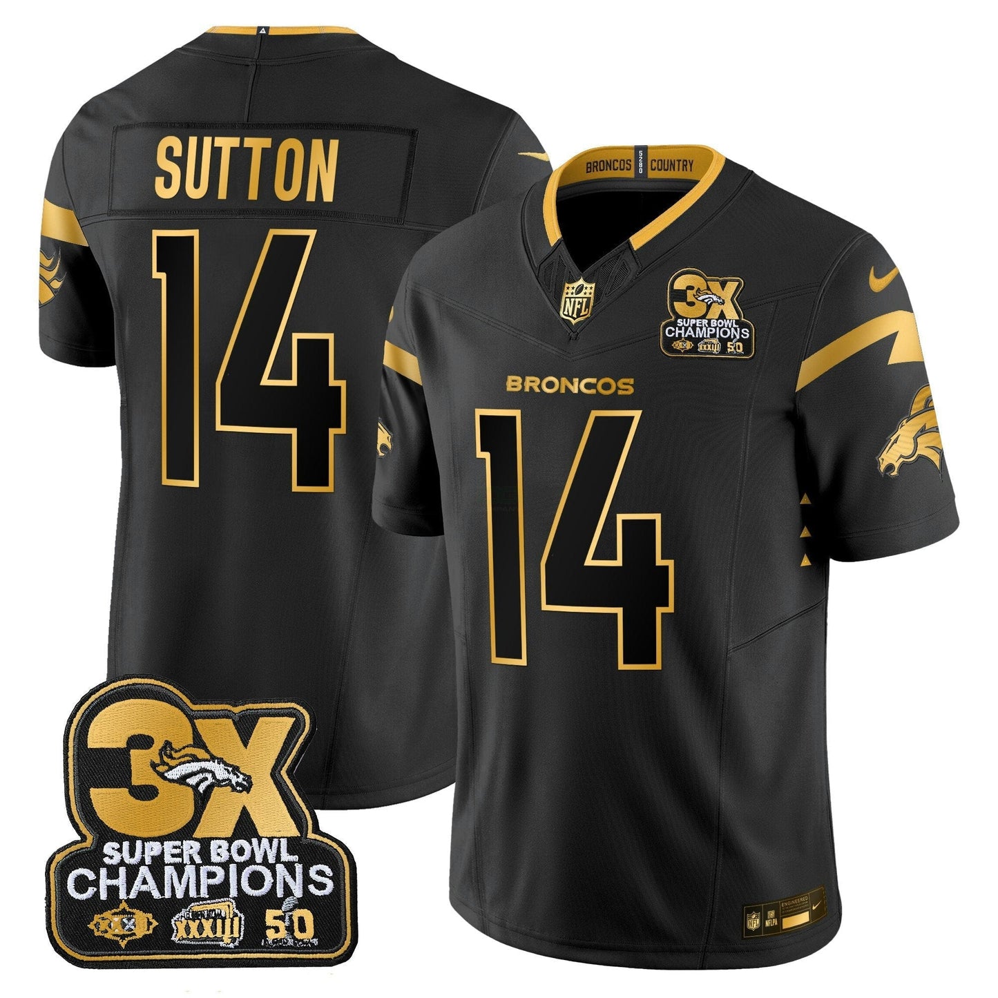 Camisa NFL Men’s Denver 3-Time Champions Patch Dourada Vapor Limited Jersey