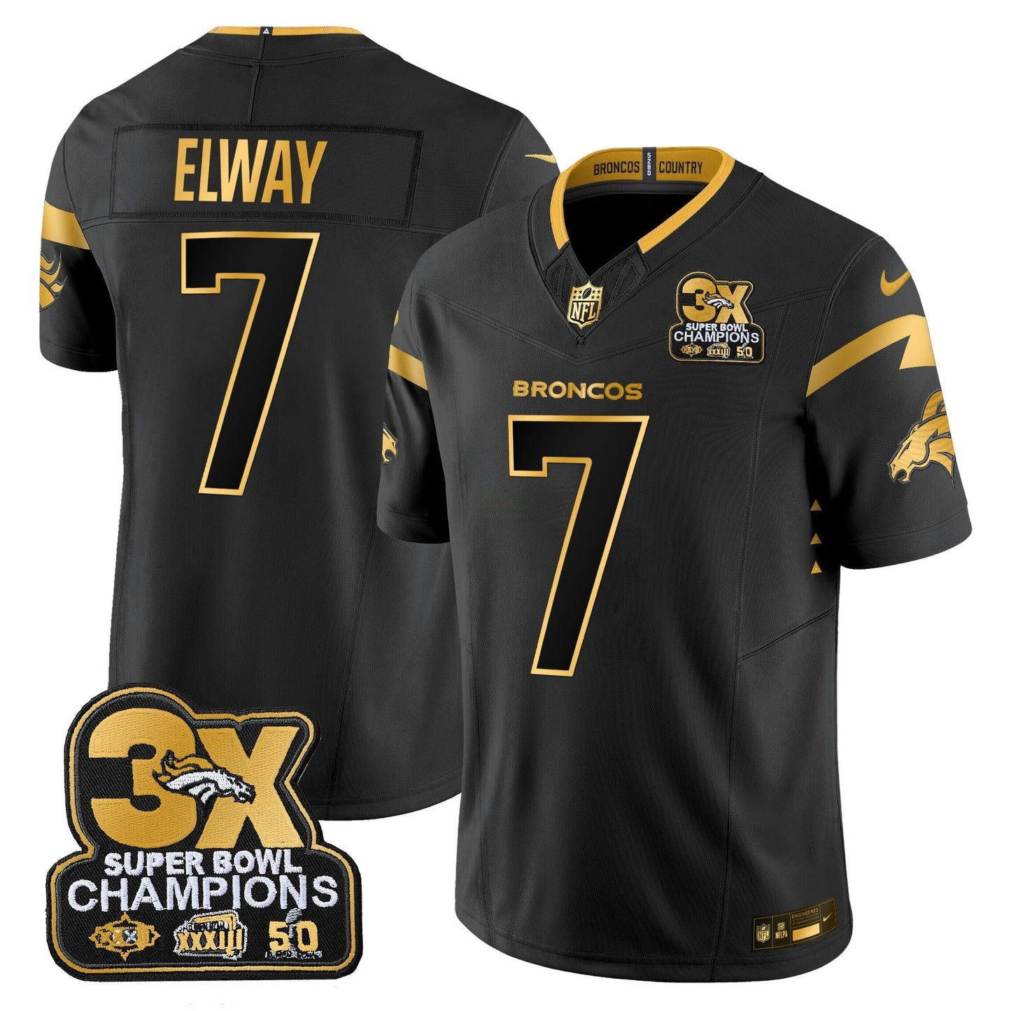 Camisa NFL Men’s Denver 3-Time Champions Patch Dourada Vapor Limited Jersey