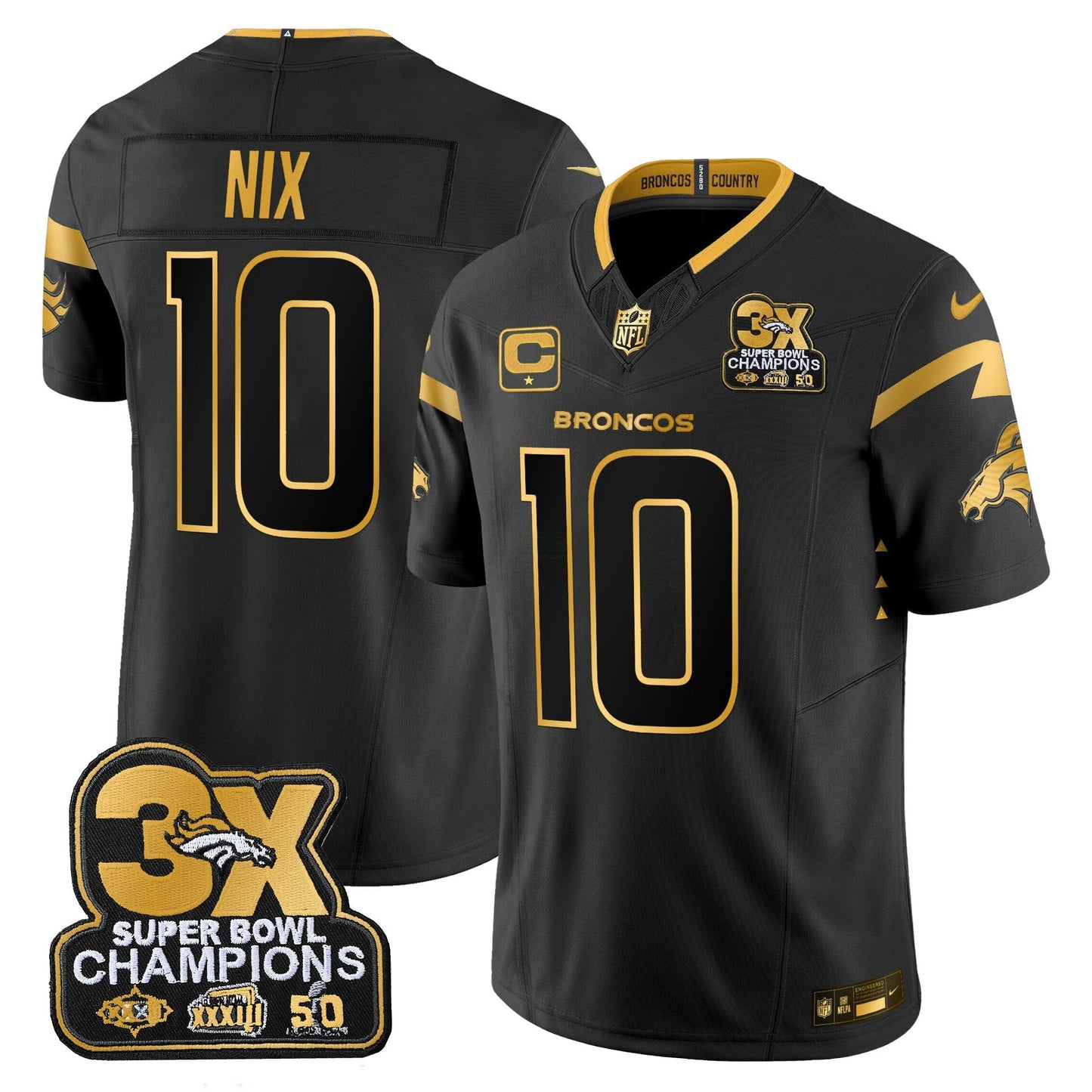 Camisa NFL Men’s Denver 3-Time Champions Patch Dourada Vapor Limited Jersey