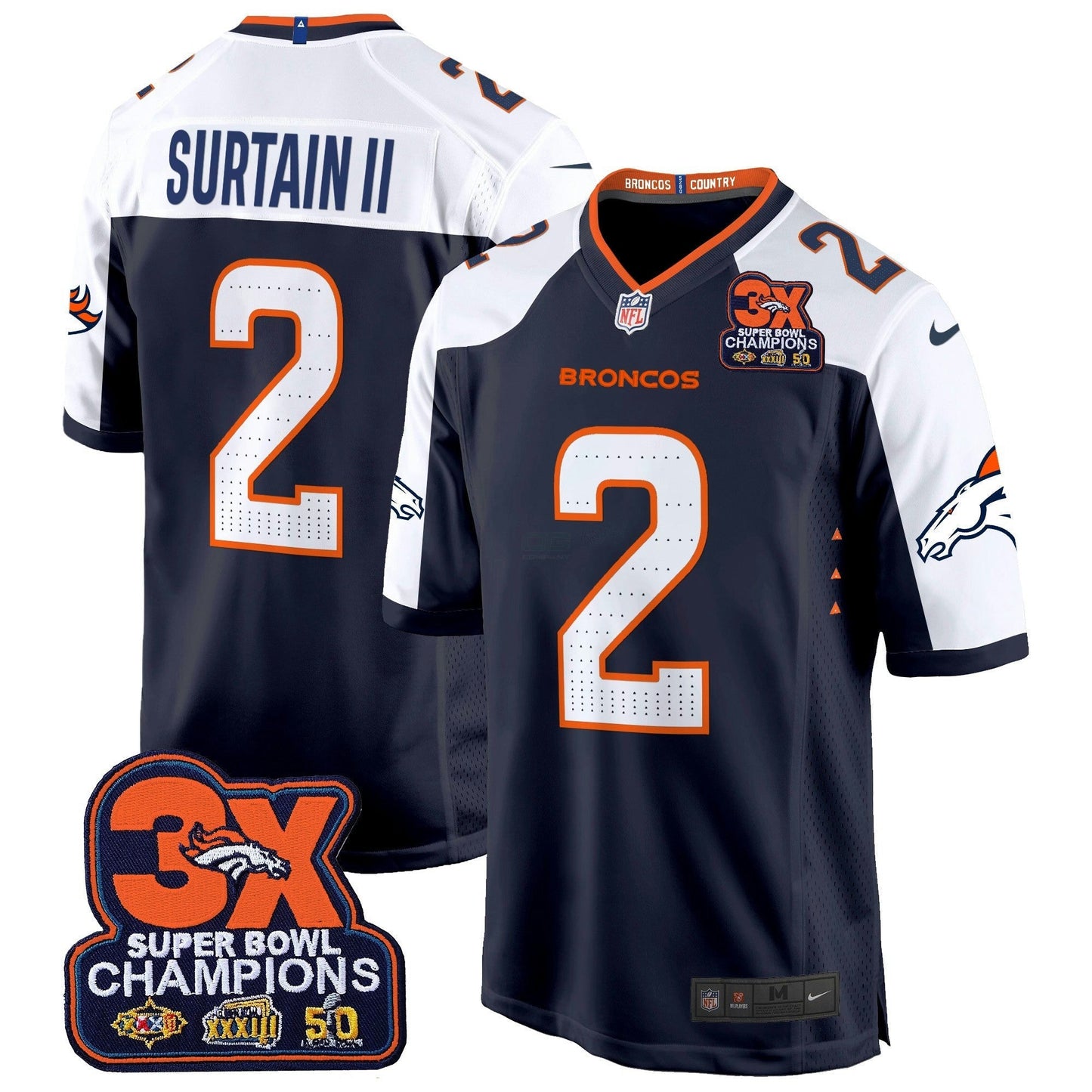 Camisa NFL Men’s Denver 3-Time Champions Patch Game Jersey – Al Stitched