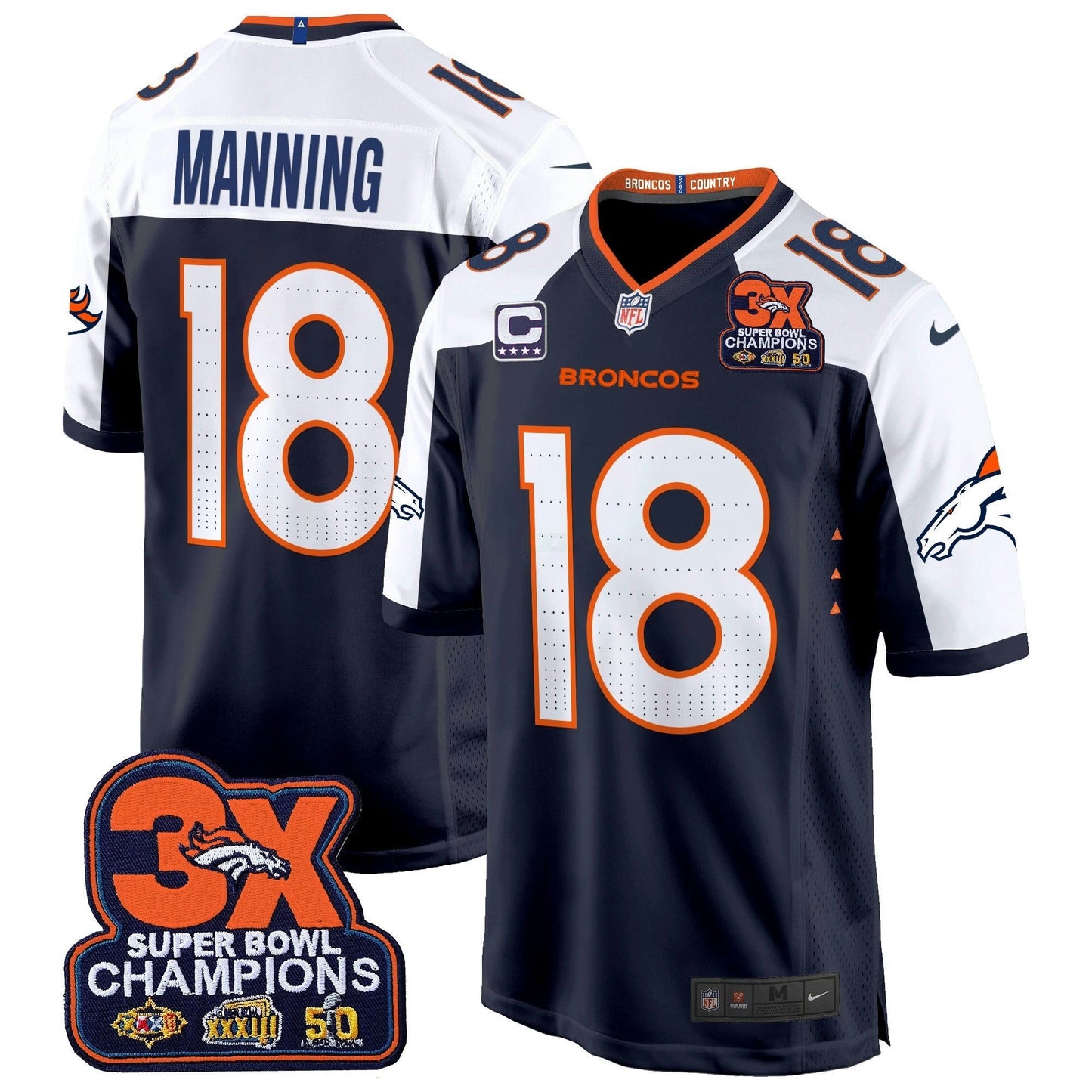 Camisa NFL Men’s Denver 3-Time Champions Patch Game Jersey – Al Stitched