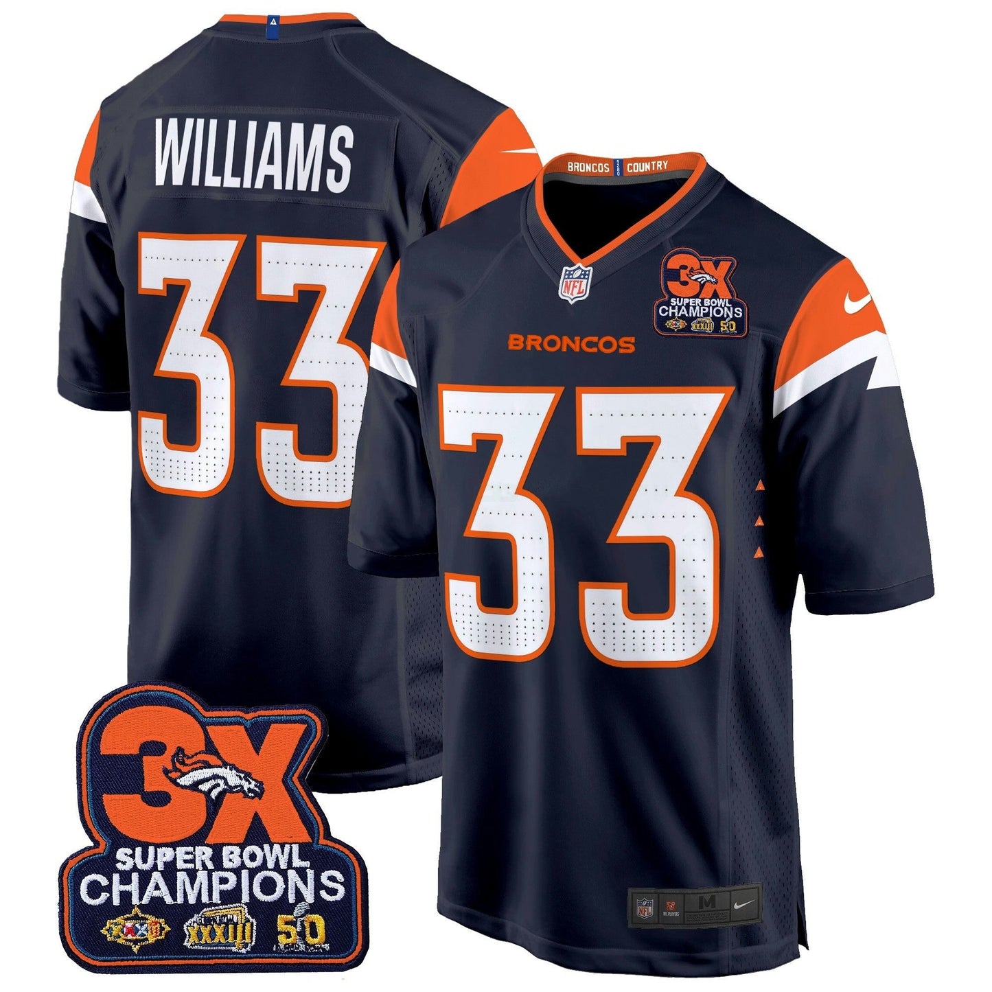 Camisa NFL Men’s Denver 3-Time Champions Patch Game Jersey – Al Stitched