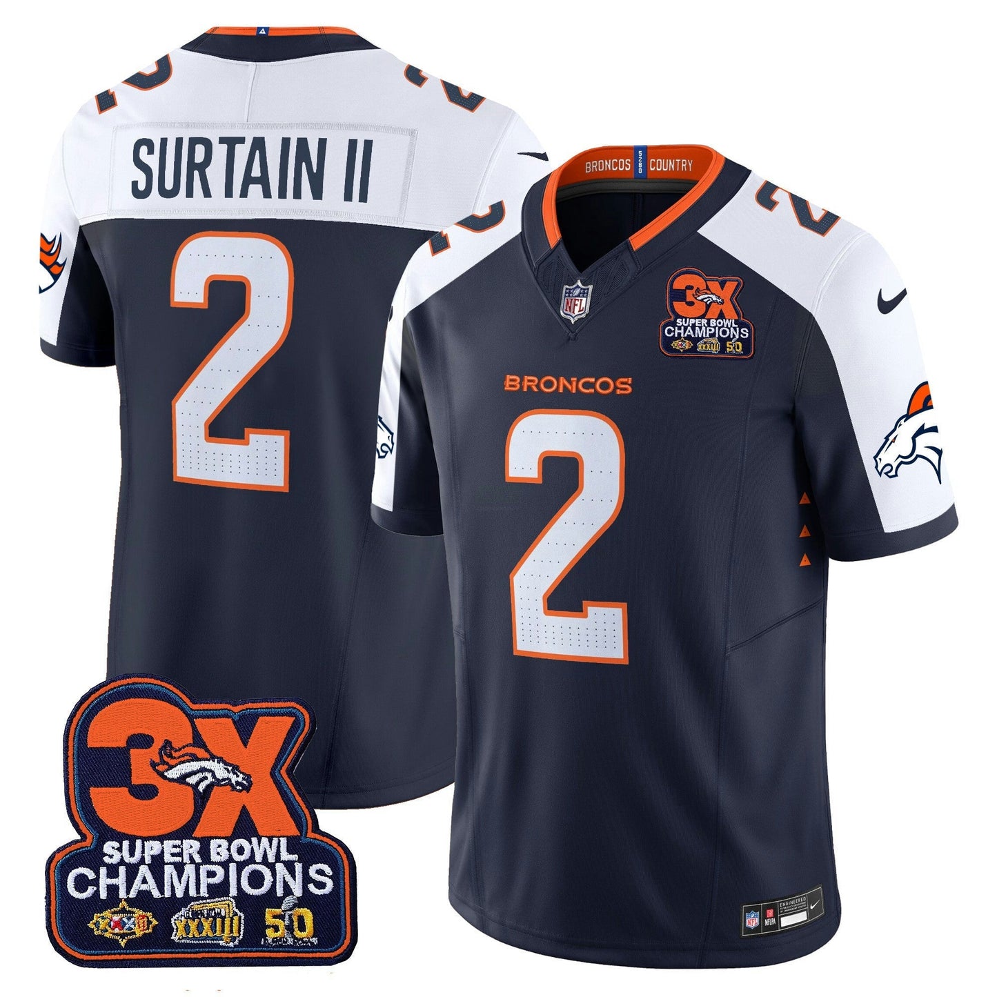 Camisa NFL Men’s Denver 3-Time Champions Patch Vapor Limited Jersey