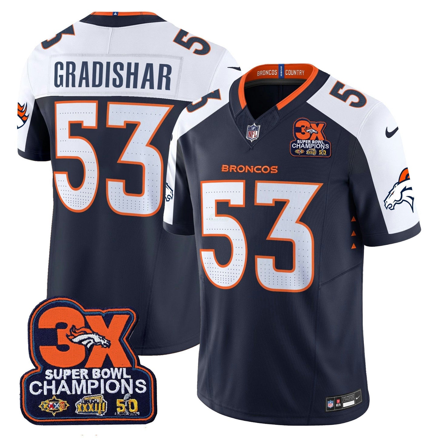 Camisa NFL Men’s Denver 3-Time Champions Patch Vapor Limited Jersey