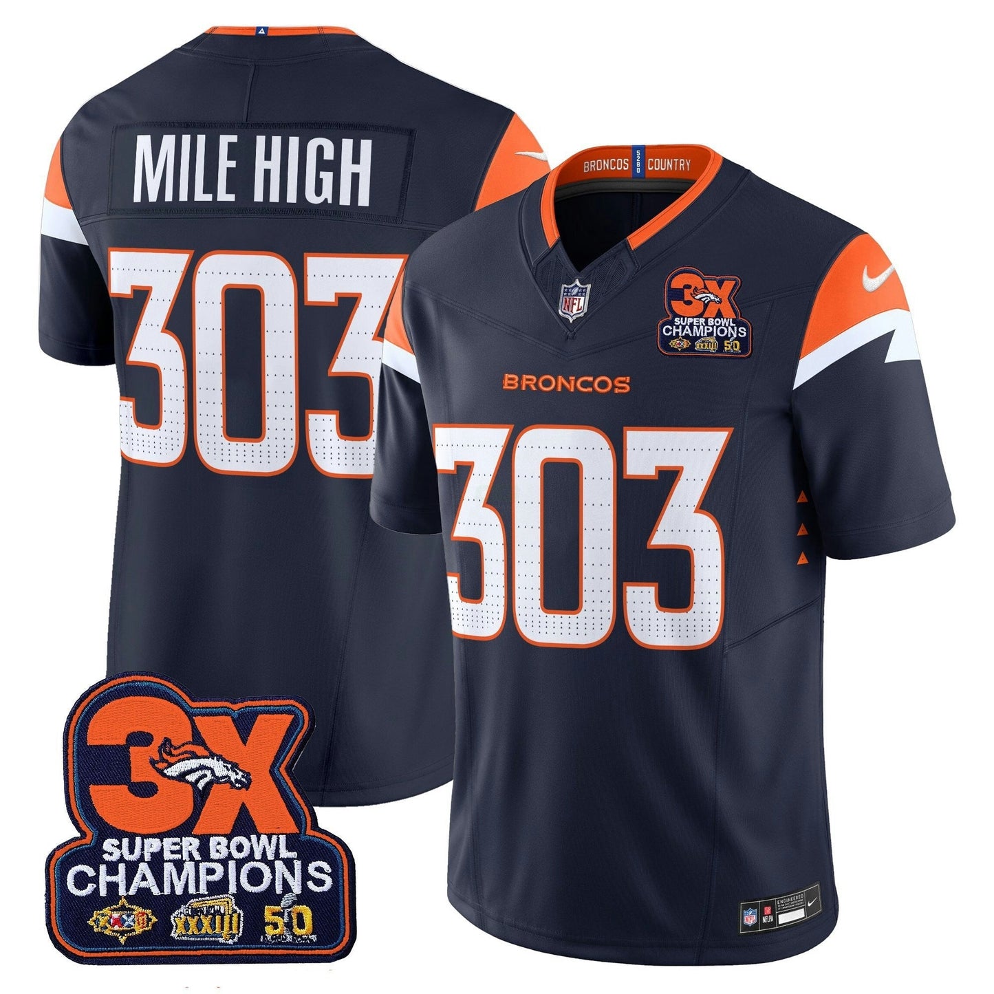 Camisa NFL Men’s Denver 3-Time Champions Patch Vapor Limited Jersey