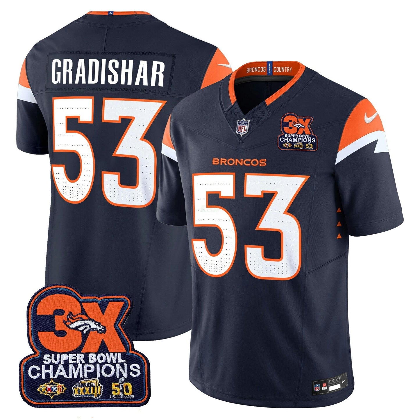 Camisa NFL Men’s Denver 3-Time Champions Patch Vapor Limited Jersey