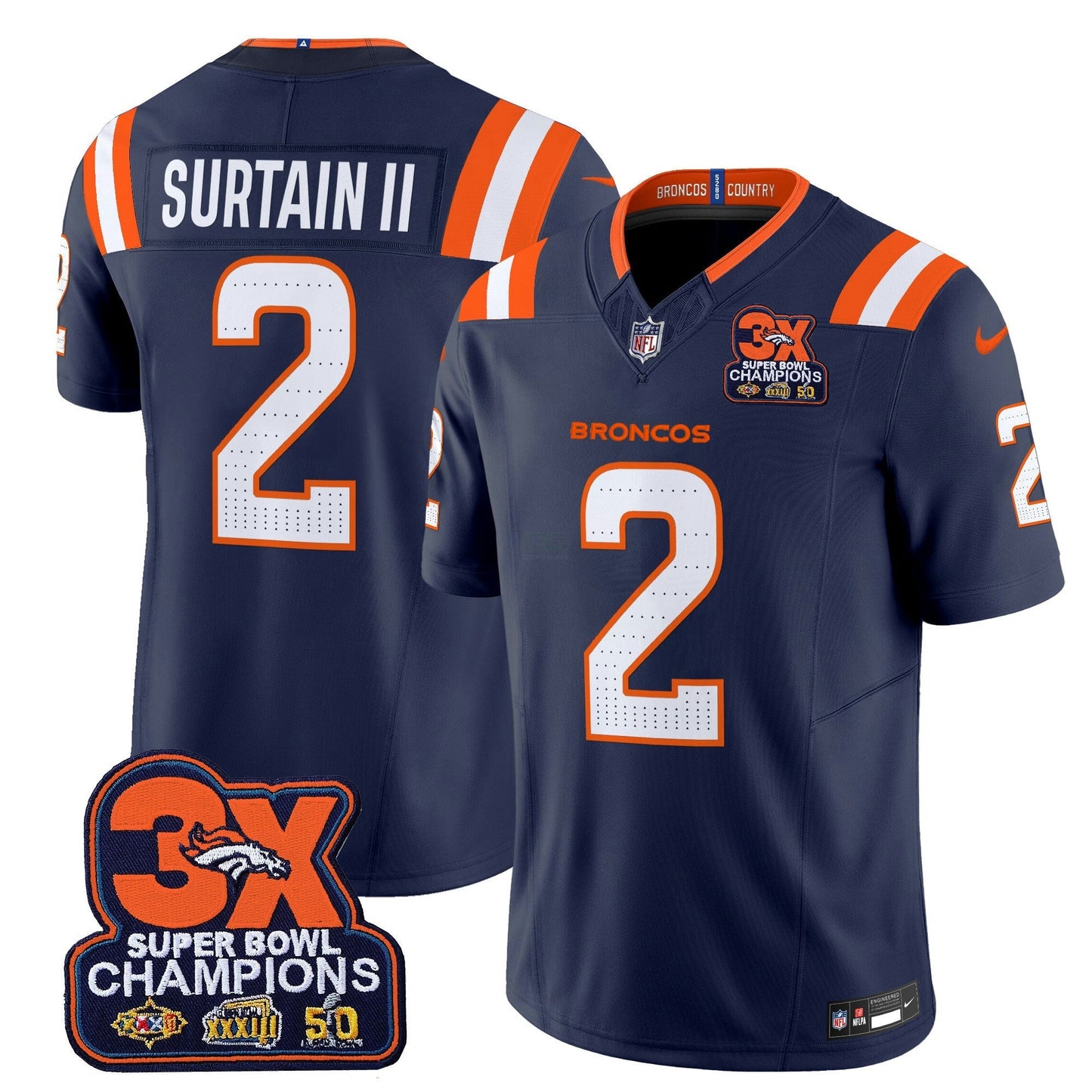 Camisa NFL Men’s Denver 3-Time Champions Patch Vapor Limited Jersey V2