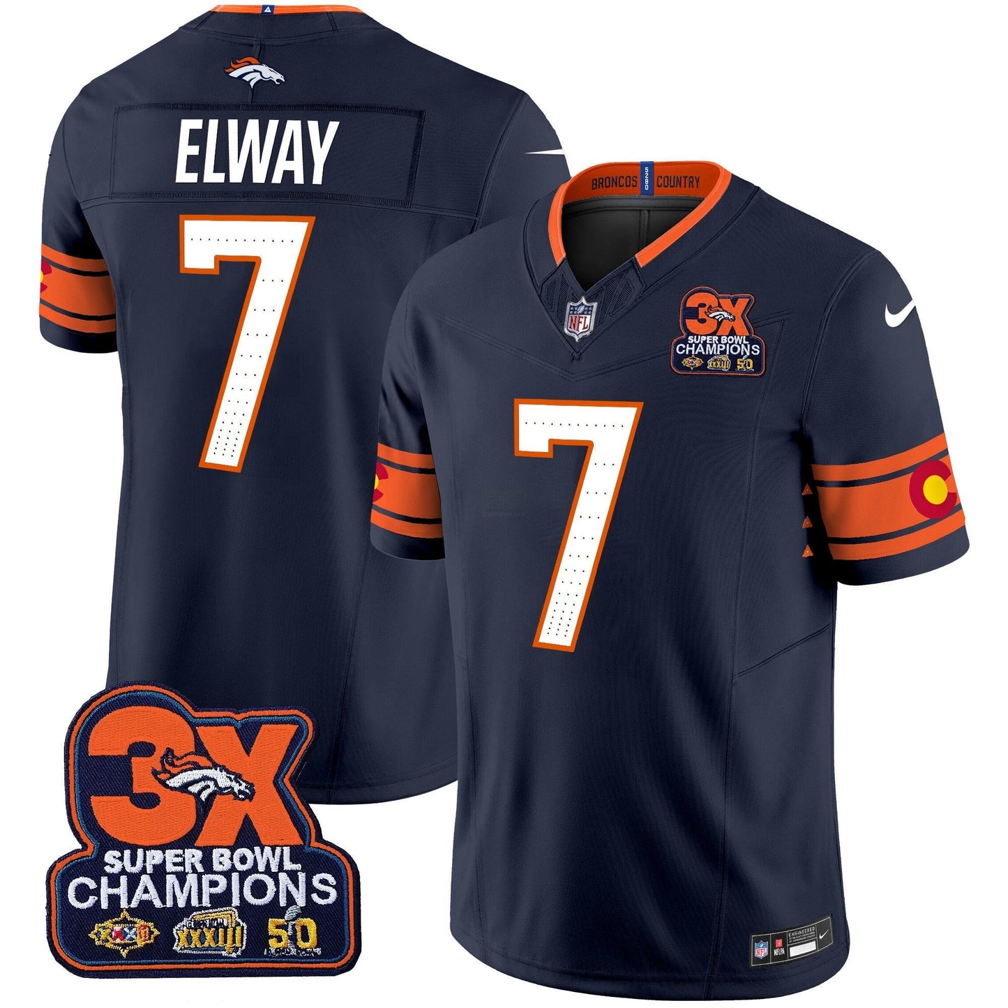 Camisa NFL Men’s Denver 3x Patch “Colorado Flag” Vapor Limited Jersey