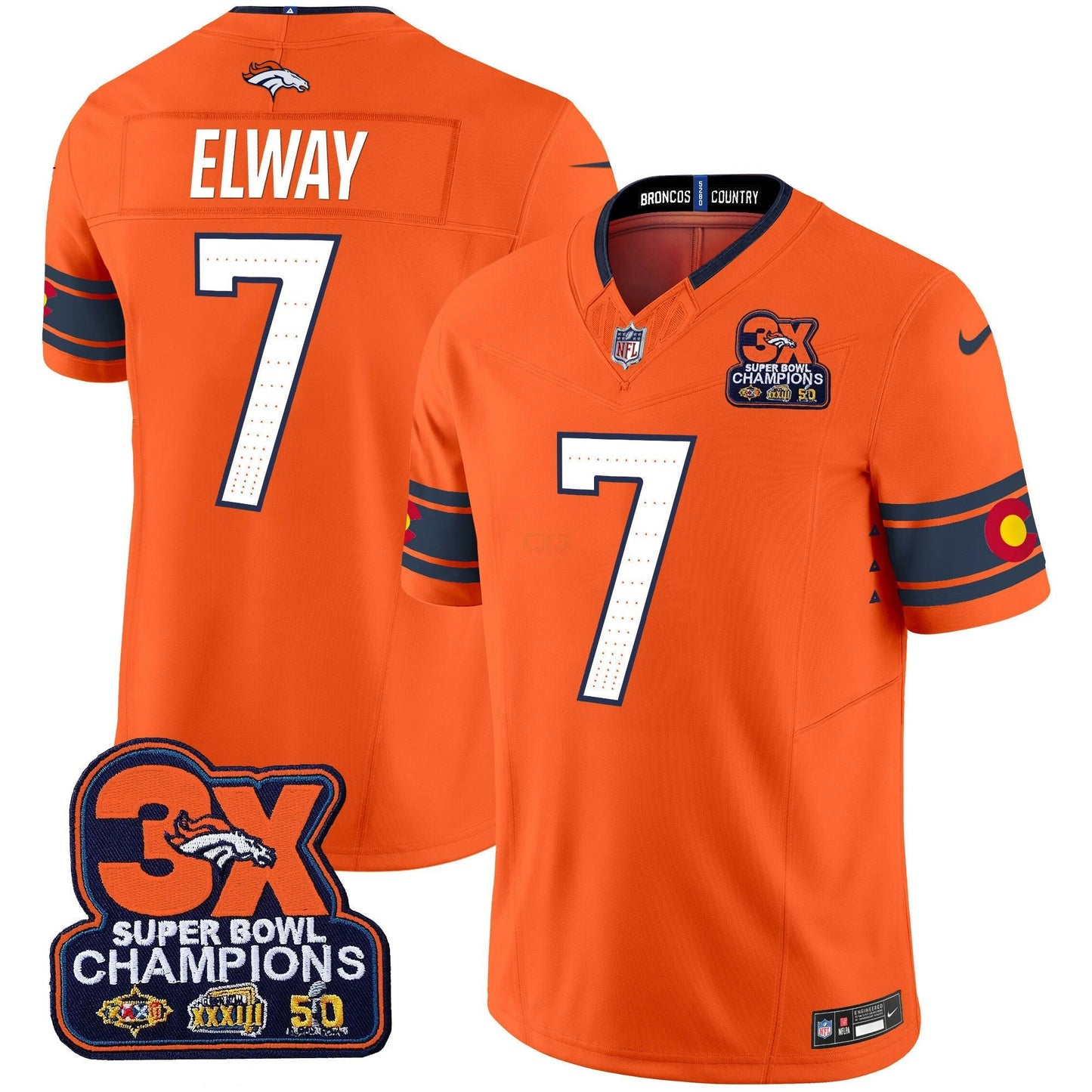 Camisa NFL Men’s Denver 3x Patch “Colorado Flag” Vapor Limited Jersey