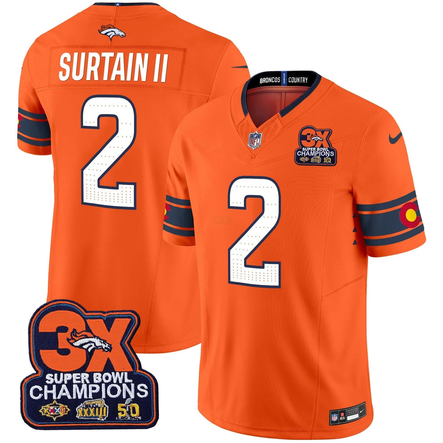 Camisa NFL Men’s Denver 3x Patch “Colorado Flag” Vapor Limited Jersey