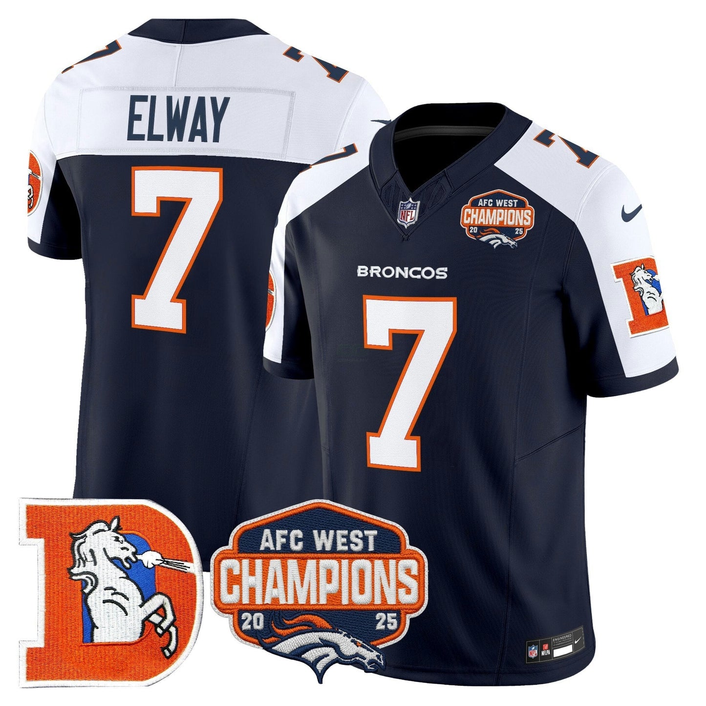 Camisa NFL Men’s Denver Throwback Vapor Limited Jersey – 2025 AFC West Division Champions Patch