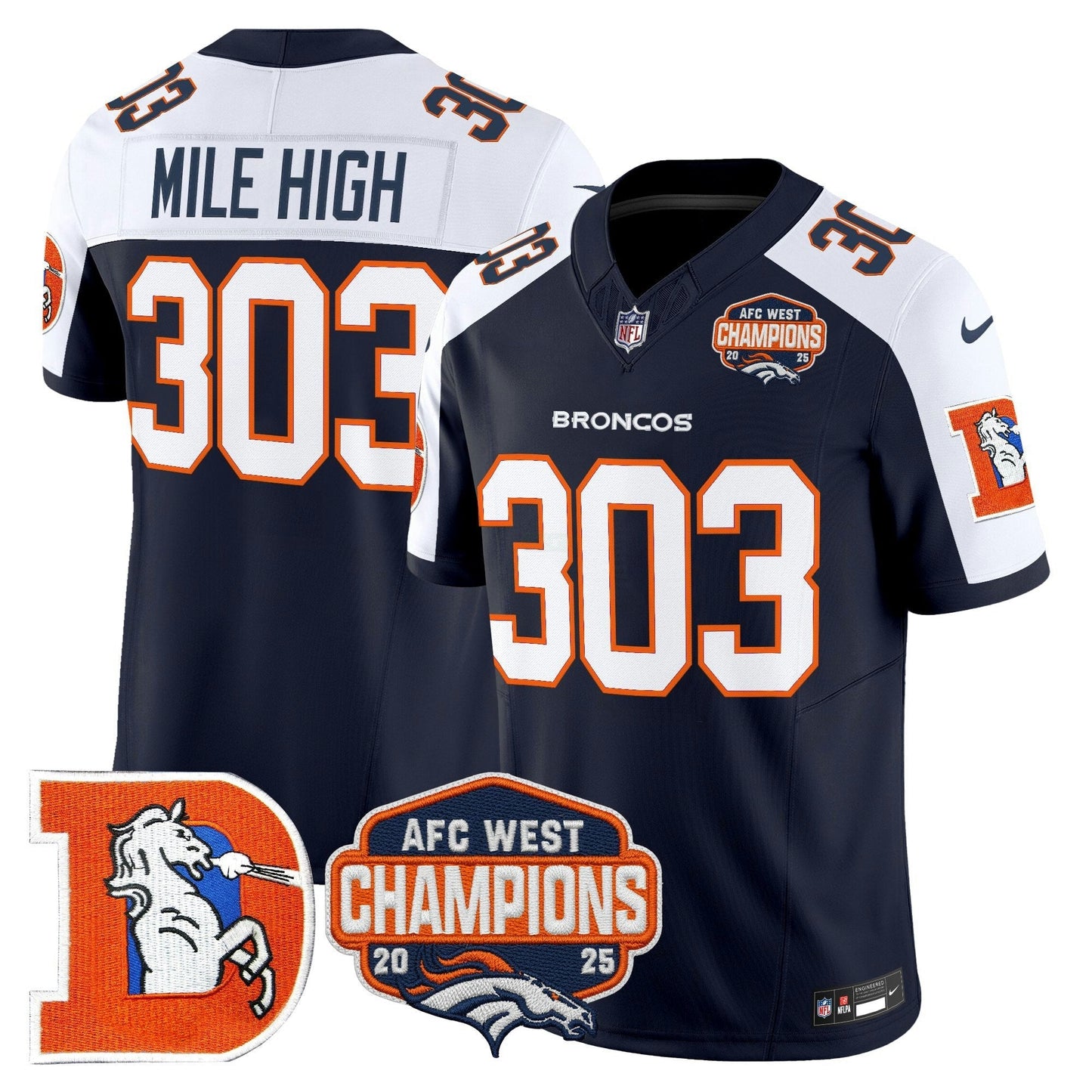 Camisa NFL Men’s Denver Throwback Vapor Limited Jersey – 2025 AFC West Division Champions Patch