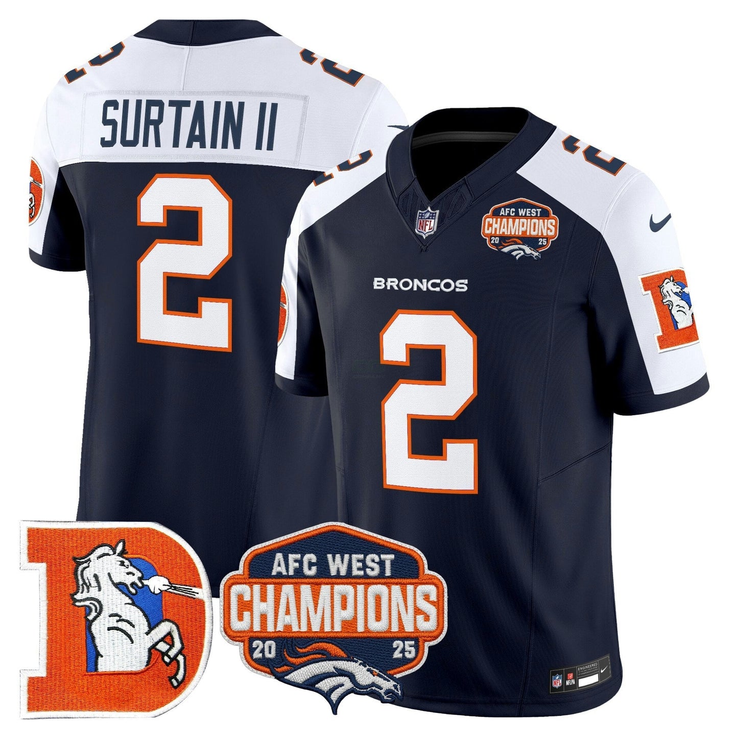 Camisa NFL Men’s Denver Throwback Vapor Limited Jersey – 2025 AFC West Division Champions Patch