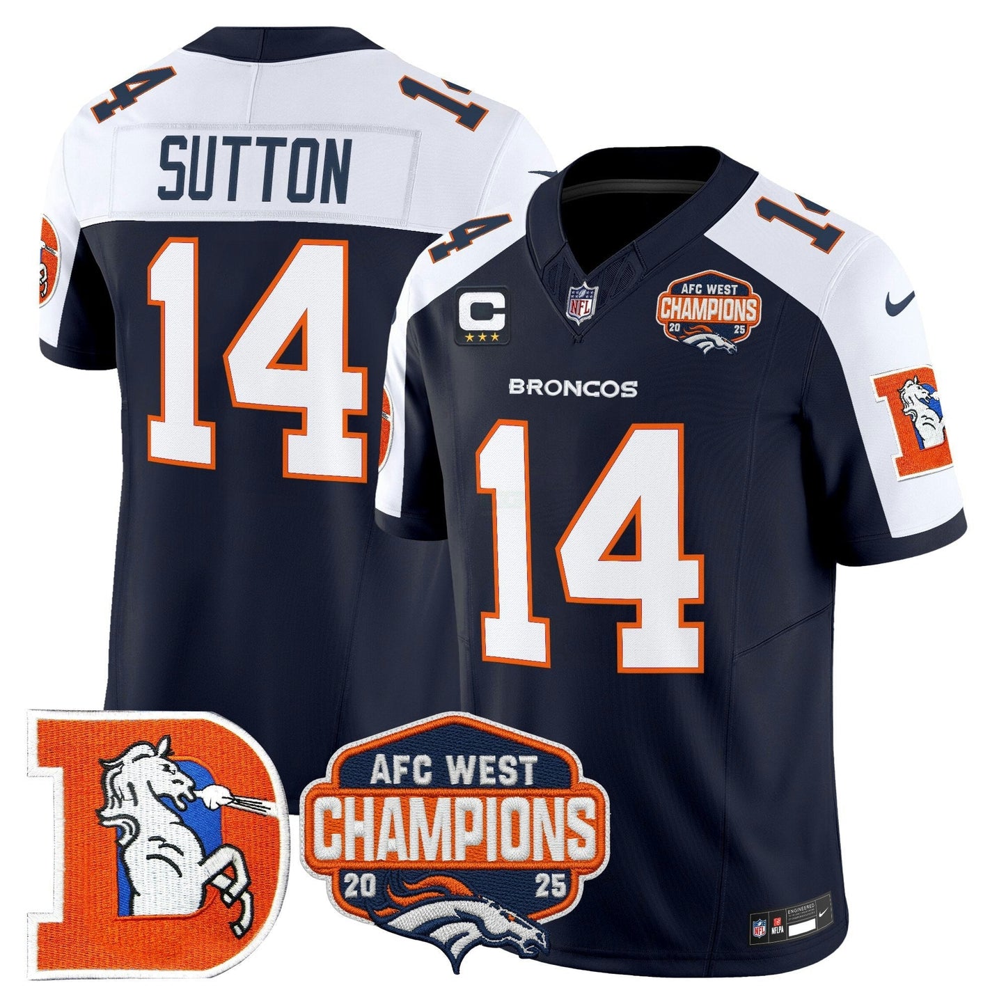Camisa NFL Men’s Denver Throwback Vapor Limited Jersey – 2025 AFC West Division Champions Patch