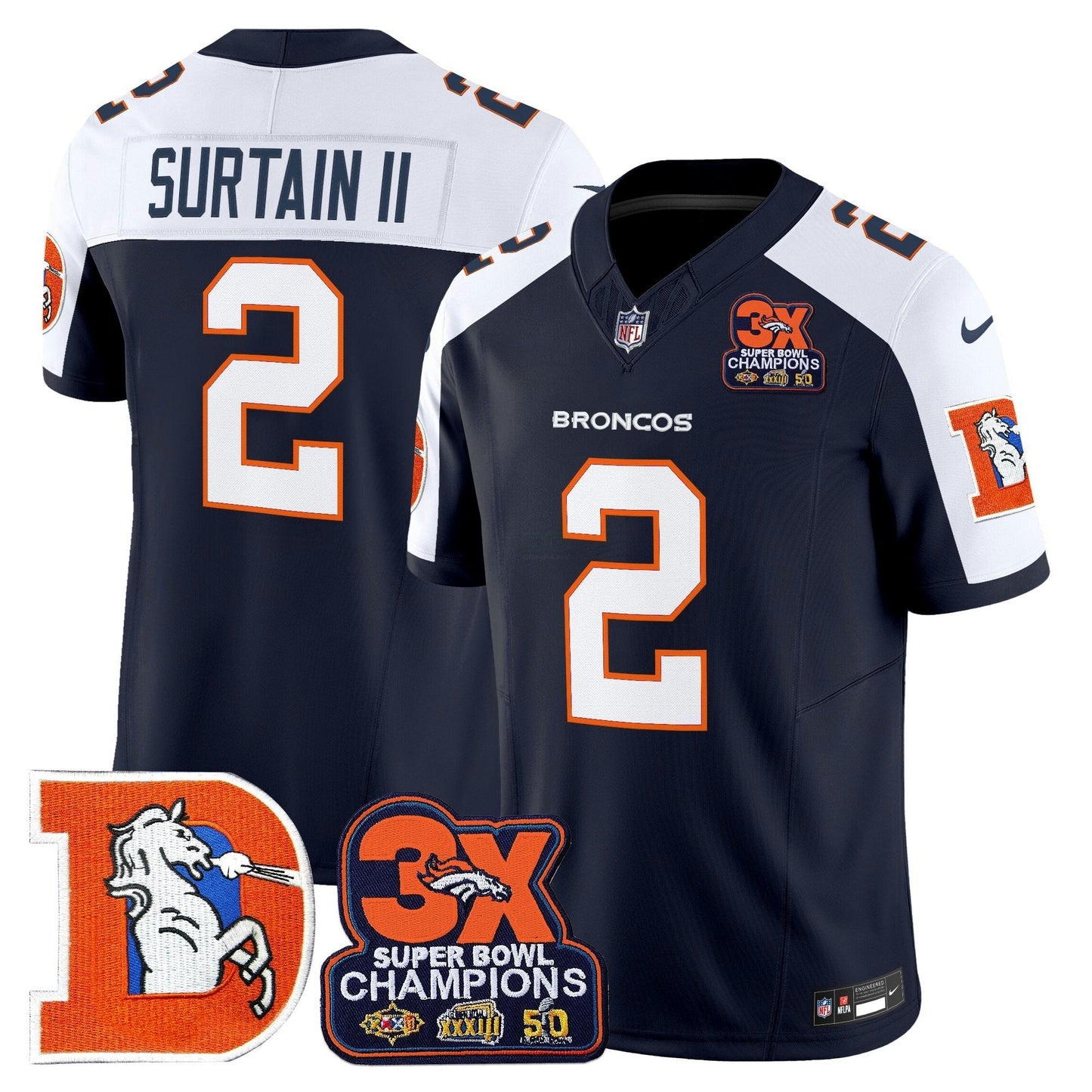 Camisa NFL Men’s Denver Throwback Vapor Limited Jersey – 3-Time Champions Patch