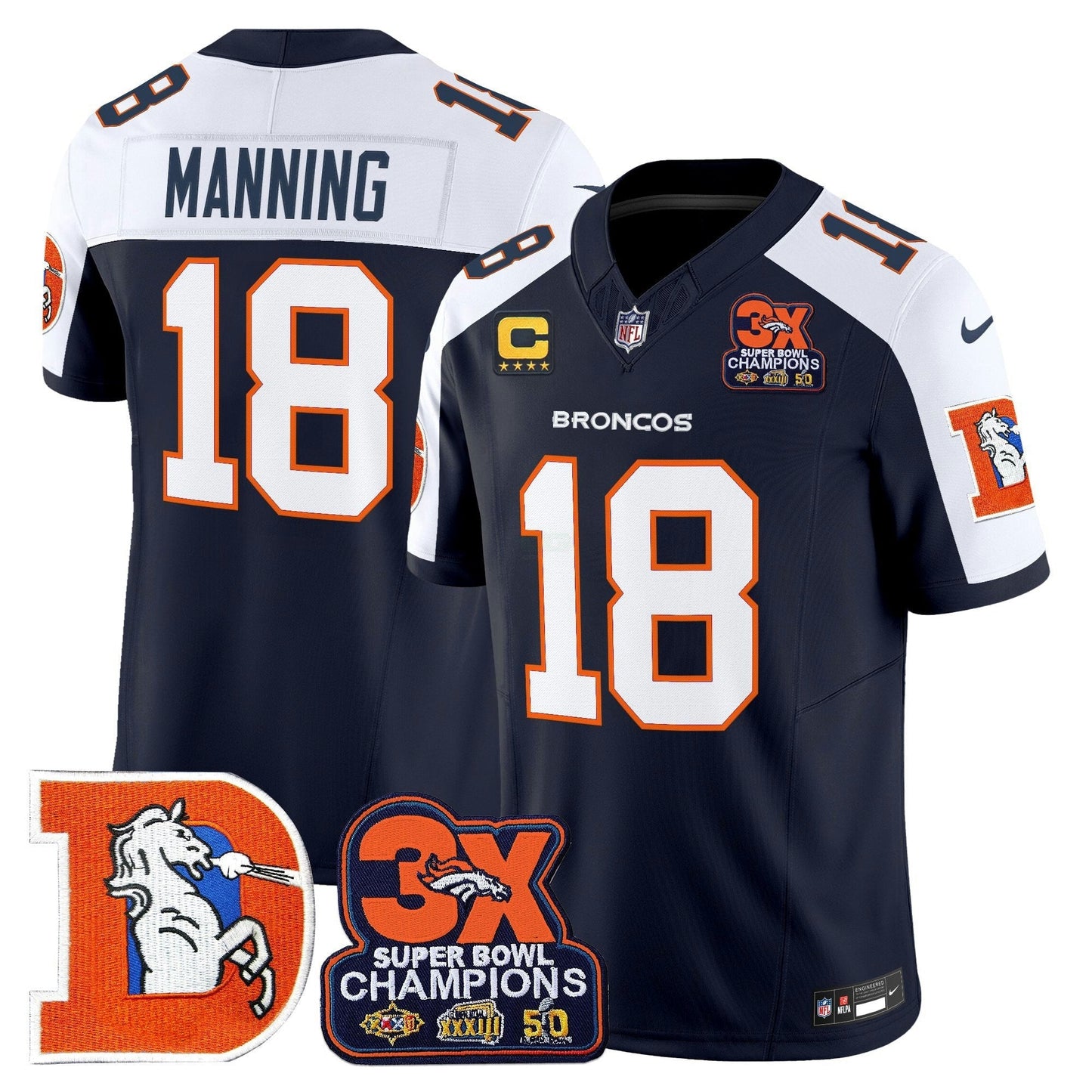Camisa NFL Men’s Denver Throwback Vapor Limited Jersey – 3-Time Champions Patch