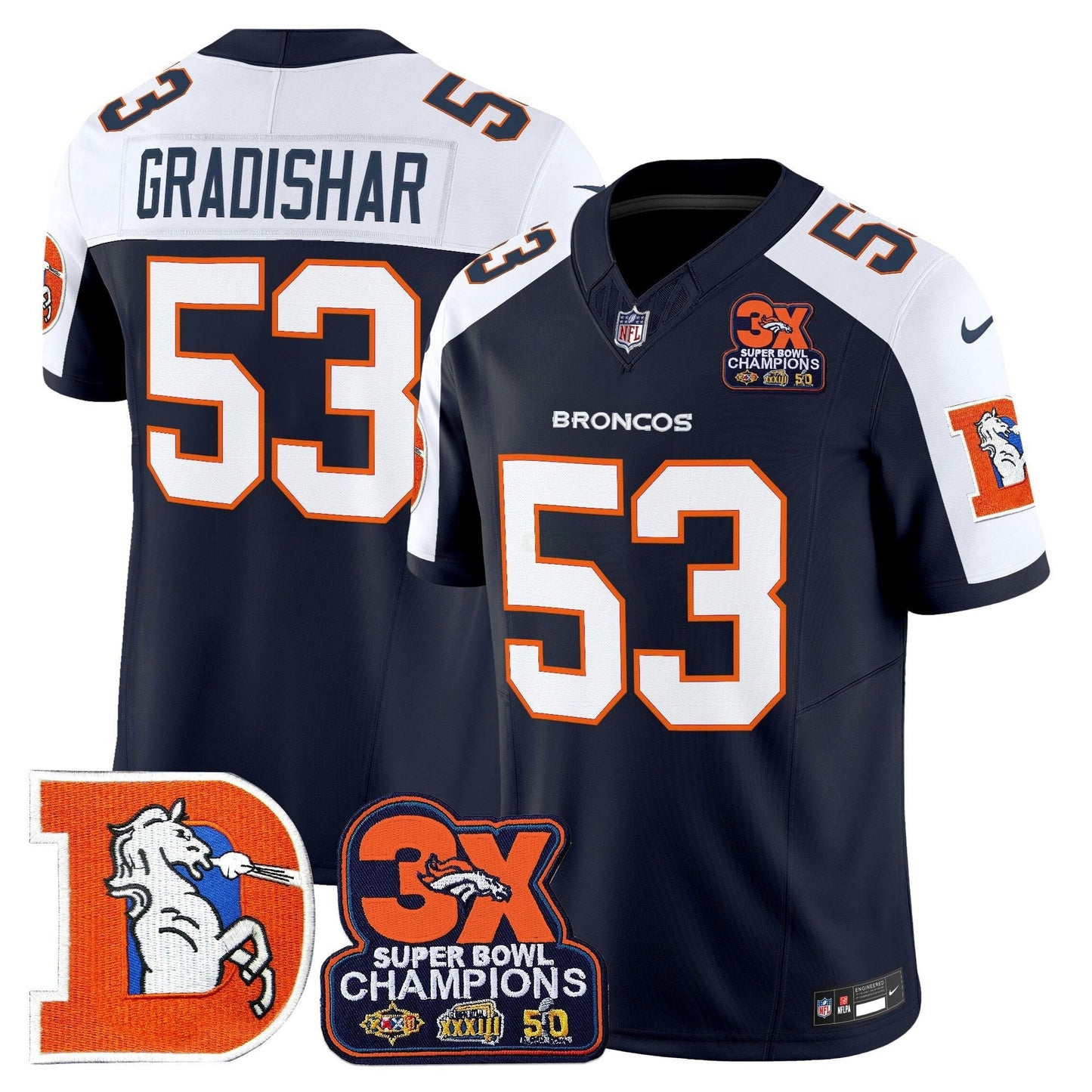 Camisa NFL Men’s Denver Throwback Vapor Limited Jersey – 3-Time Champions Patch