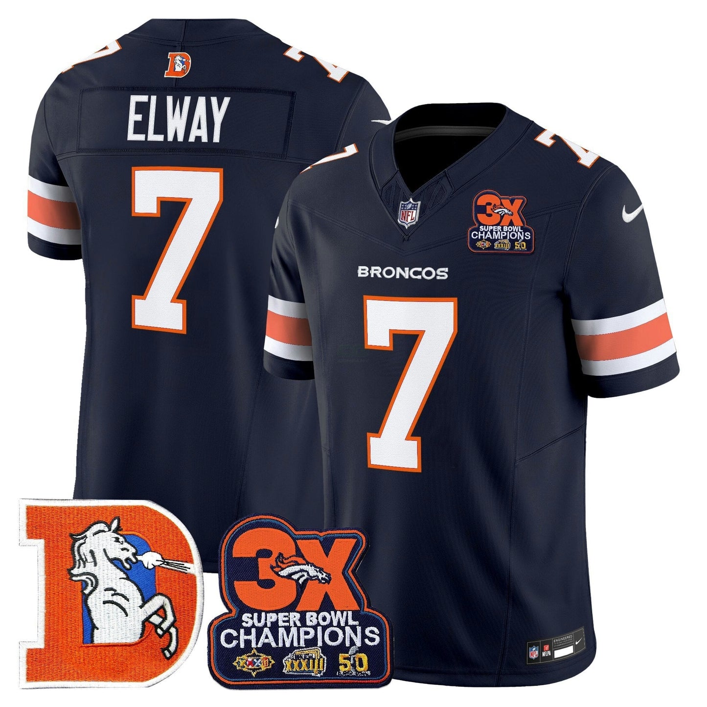 Camisa NFL Men’s Denver Throwback Vapor Limited Jersey – 3-Time Champions Patch