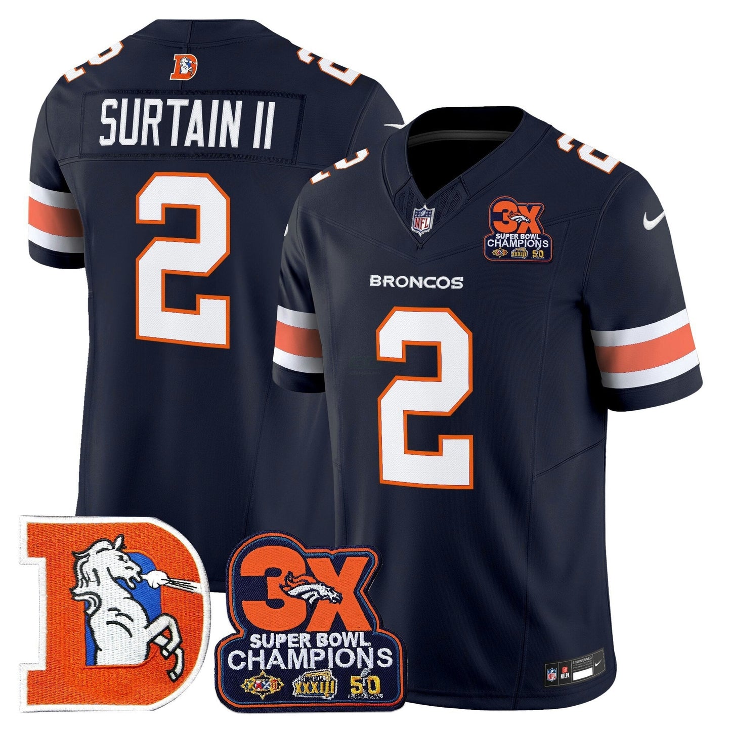 Camisa NFL Men’s Denver Throwback Vapor Limited Jersey – 3-Time Champions Patch