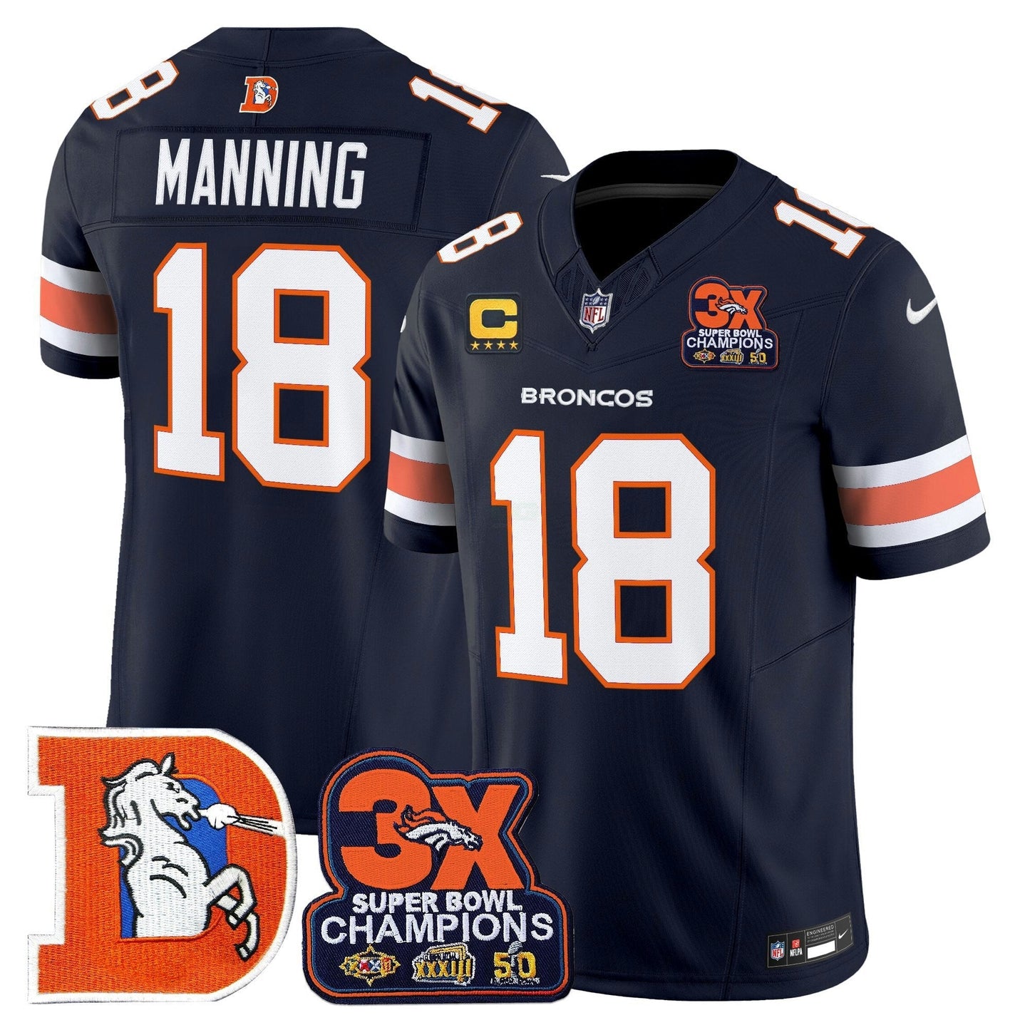 Camisa NFL Men’s Denver Throwback Vapor Limited Jersey – 3-Time Champions Patch