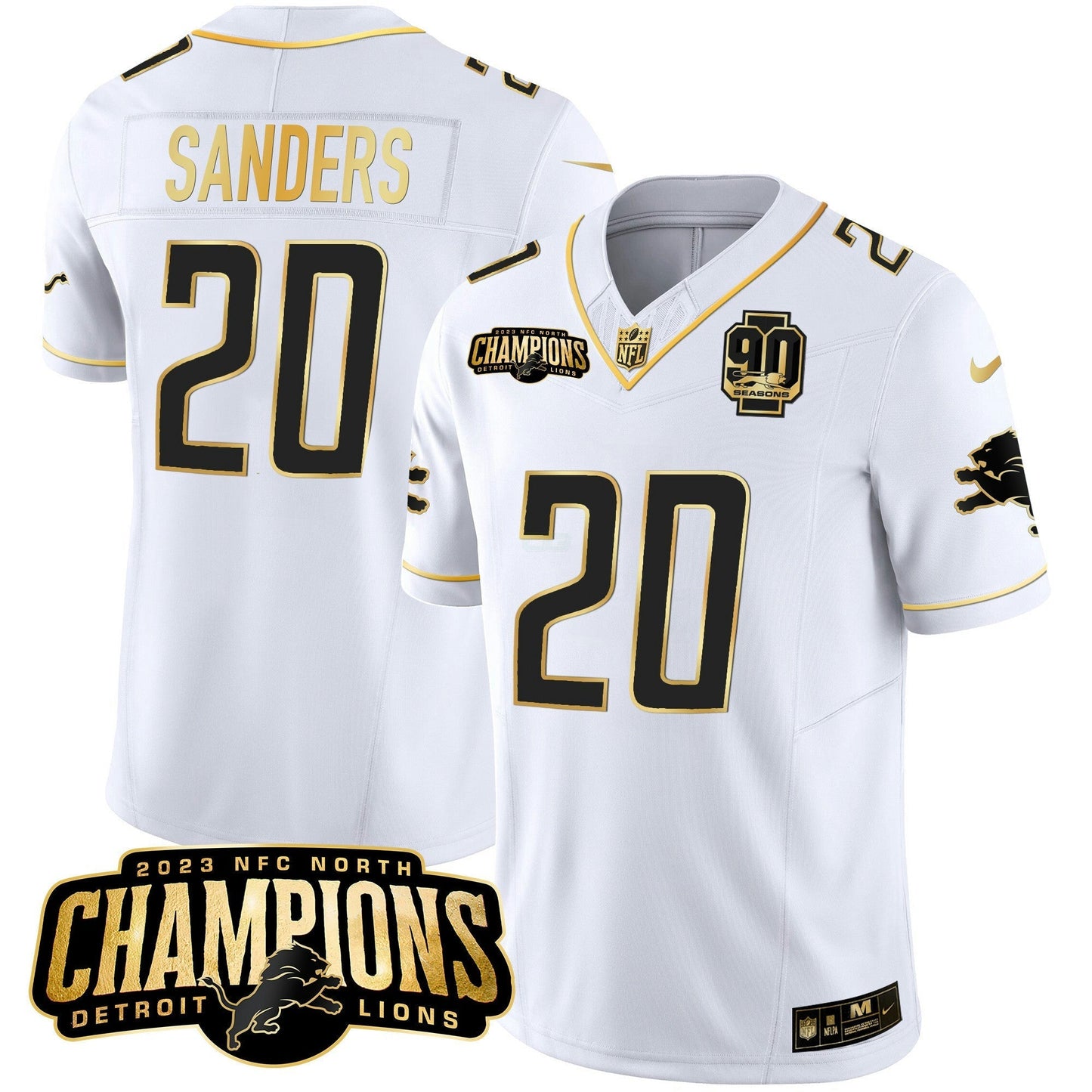 Camisa NFL Men’s Detroit 2023 NFC North Champions Patch Dourada Vapor Jersey V2