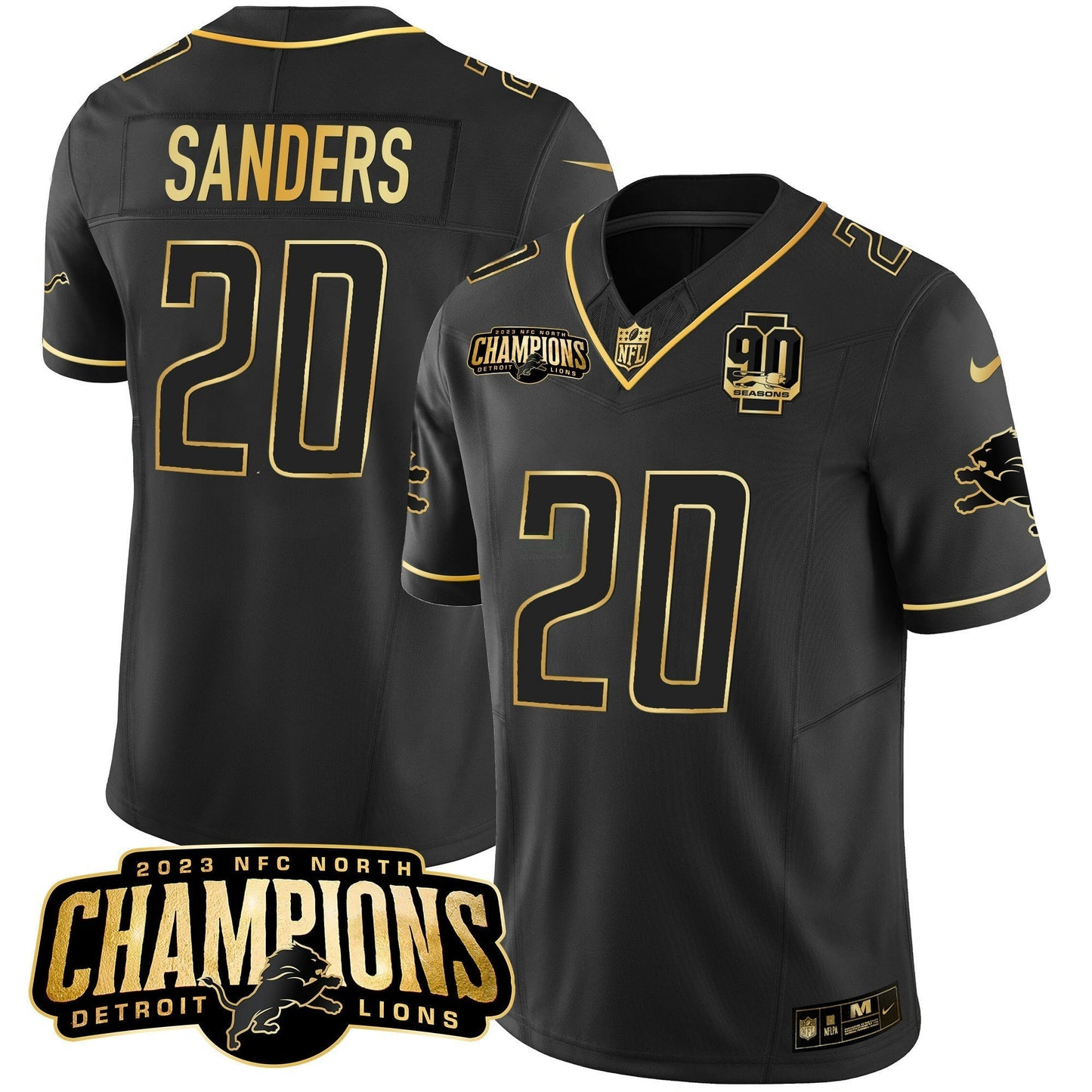 Camisa NFL Men’s Detroit 2023 NFC North Champions Patch Dourada Vapor Jersey V2
