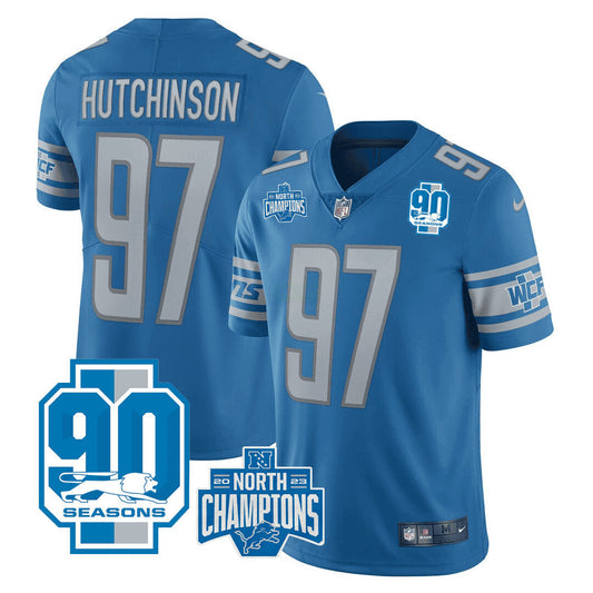 Camisa NFL Men’s Detroit 2023 NFC North Division Champions & 90th Year Patch Vapor Jersey