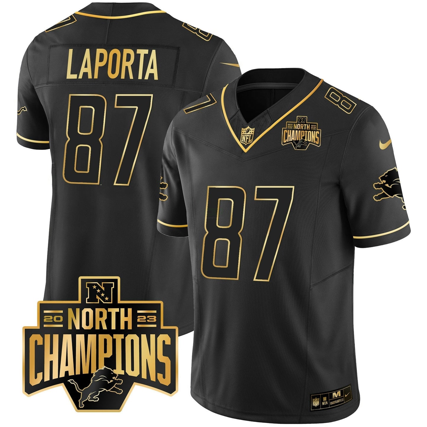 Camisa NFL Men’s Detroit 2023 NFC North Division Champions Patch Vapor Dourada Jersey