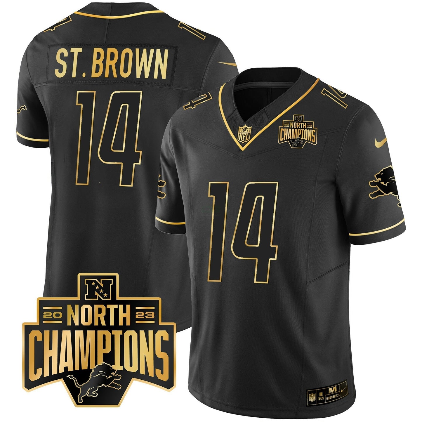 Camisa NFL Men’s Detroit 2023 NFC North Division Champions Patch Vapor Dourada Jersey