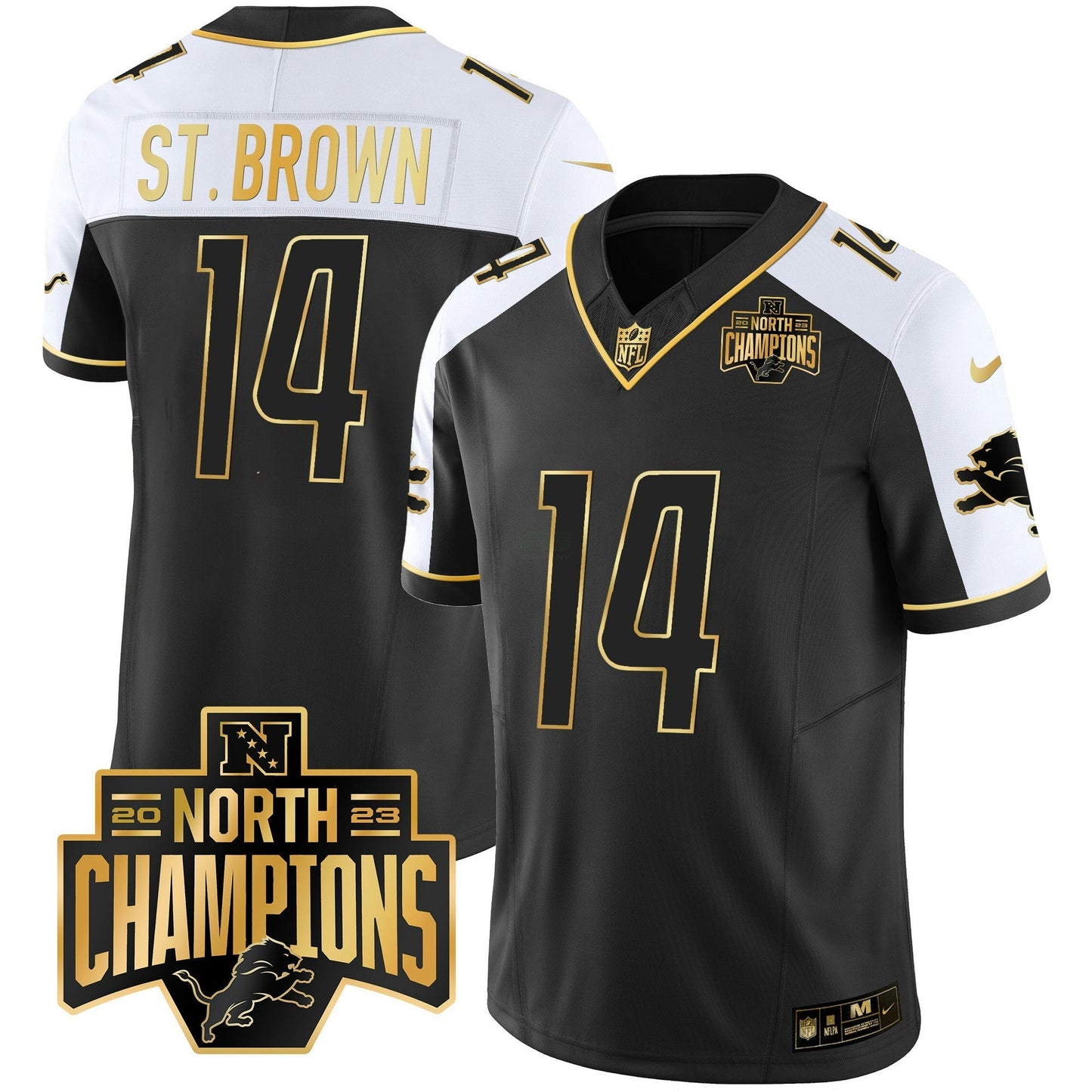 Camisa NFL Men’s Detroit 2023 NFC North Division Champions Patch Vapor Dourada Jersey