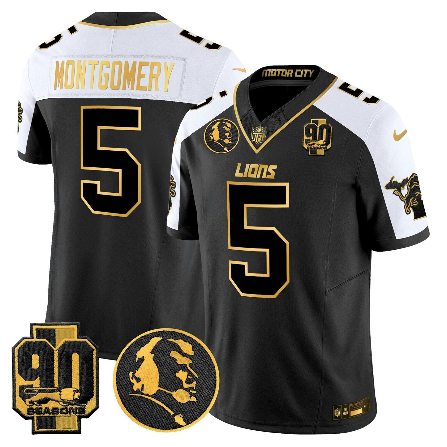Camisa NFL Men’s Detroit 2024 90th & John Madden Patch Dourada Vapor Limited Jersey
