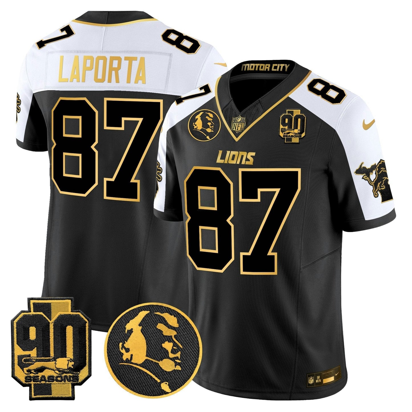 Camisa NFL Men’s Detroit 2024 90th & John Madden Patch Dourada Vapor Limited Jersey