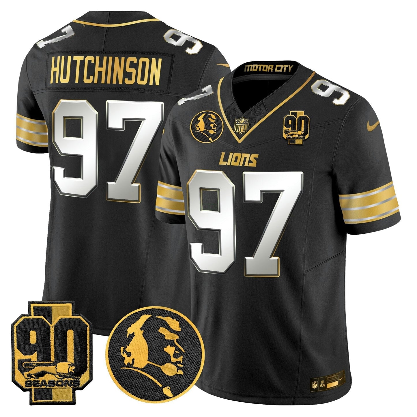 Camisa NFL Men’s Detroit 2024 90th & John Madden Patch Dourada Vapor Limited Jersey
