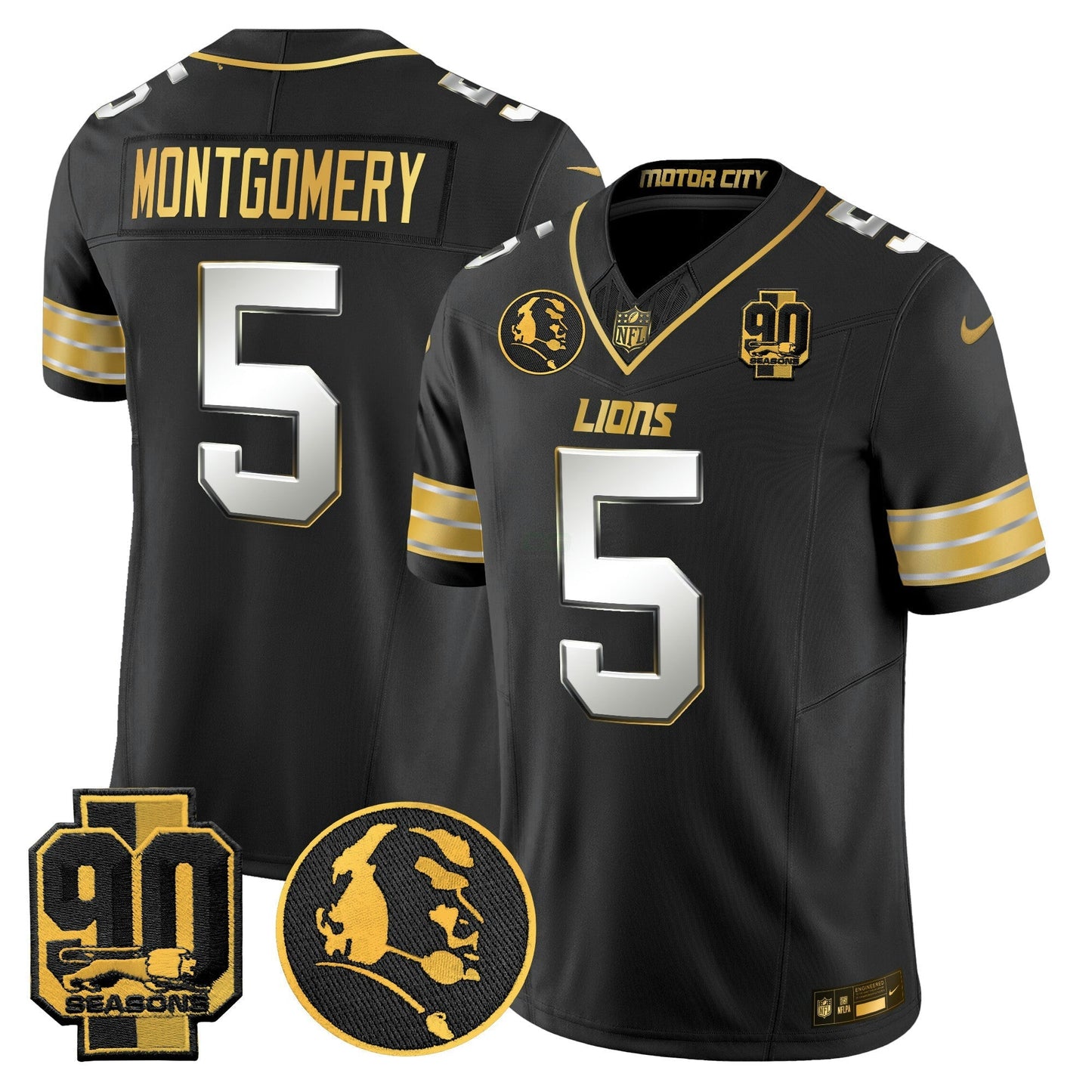Camisa NFL Men’s Detroit 2024 90th & John Madden Patch Dourada Vapor Limited Jersey